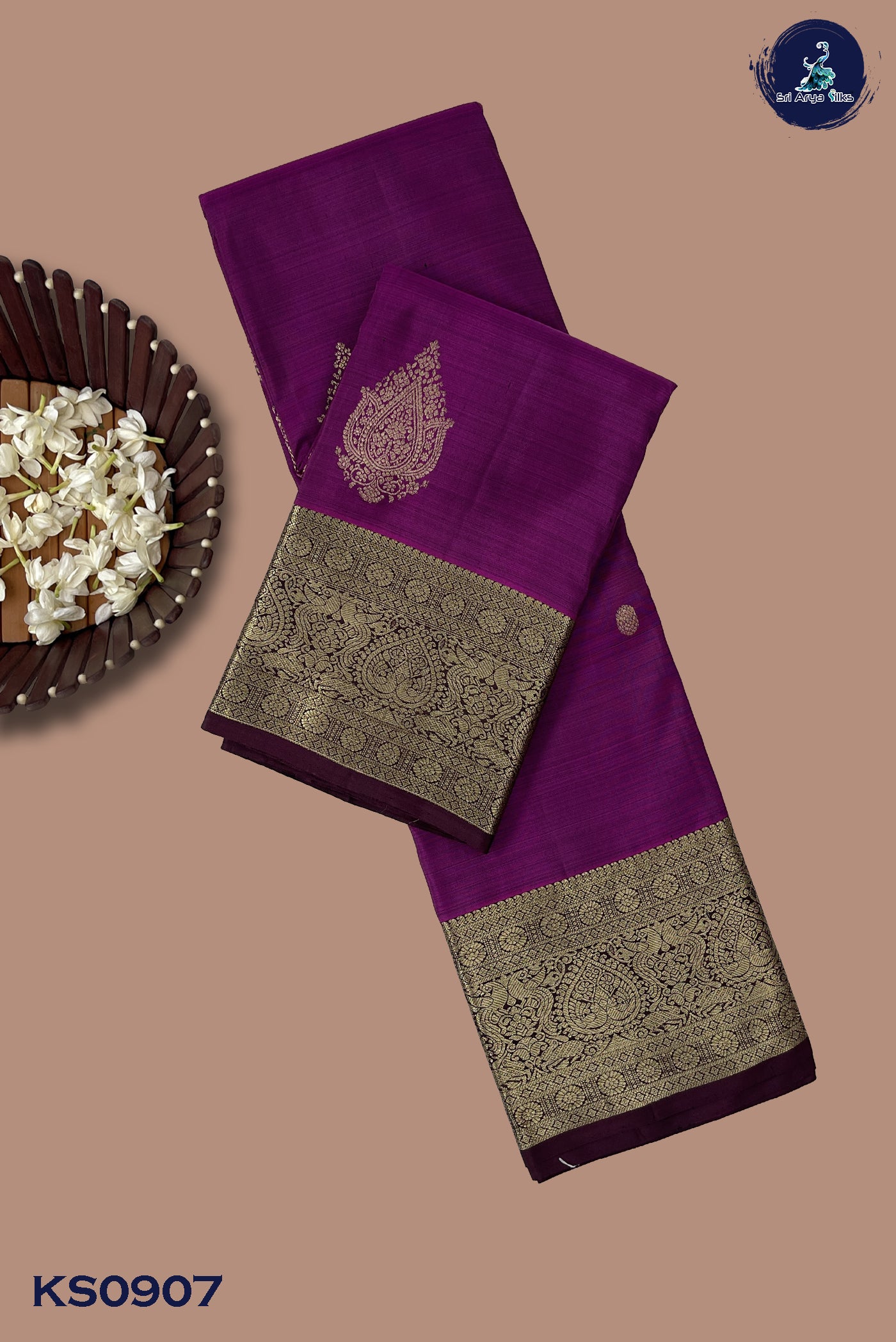 Jamun Bridal Silk Saree With Zari Buttas Pattern