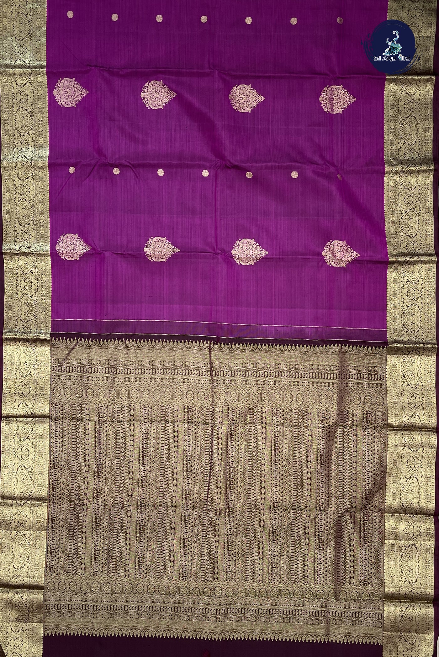 Jamun Bridal Silk Saree With Zari Buttas Pattern