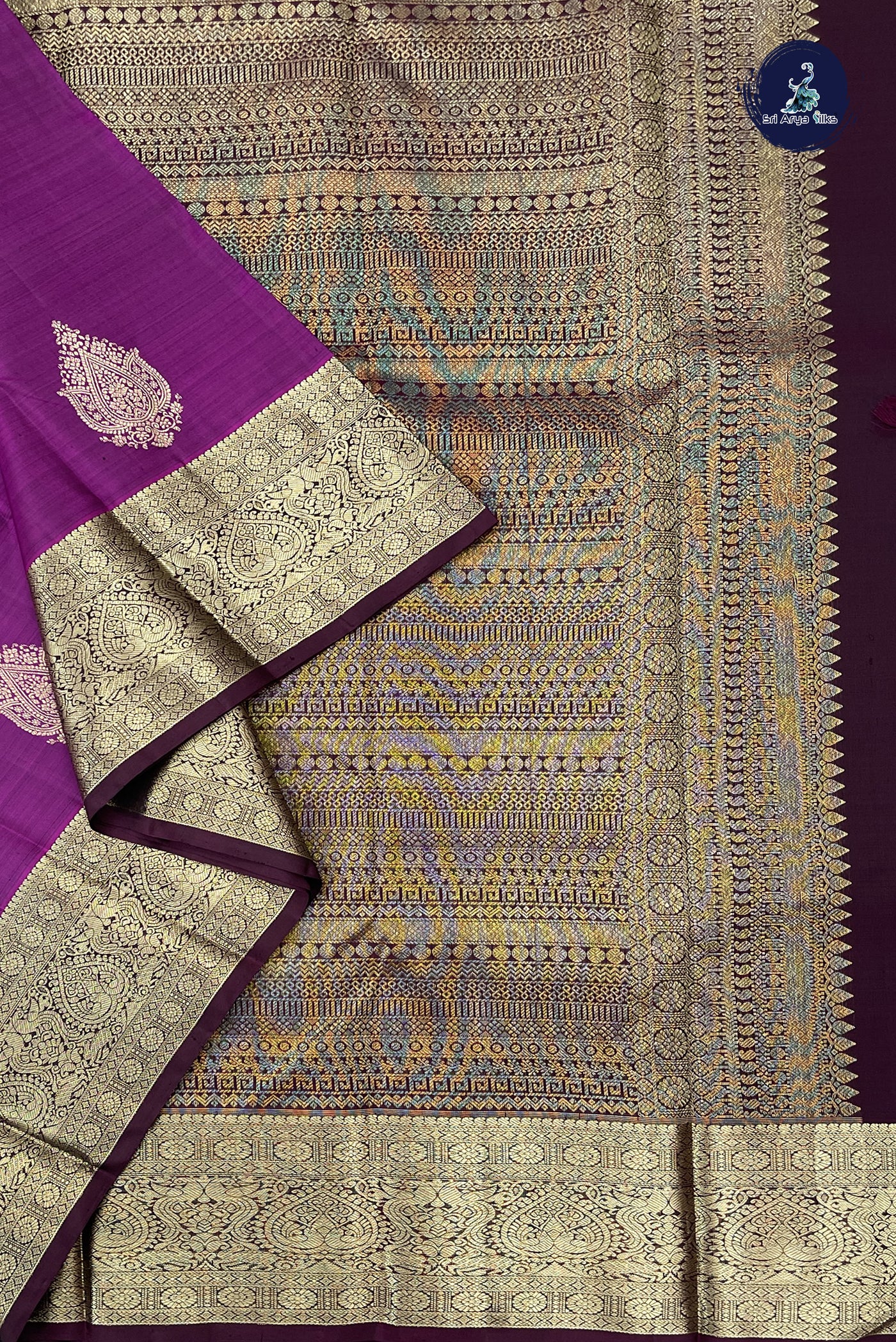 Jamun Bridal Silk Saree With Zari Buttas Pattern