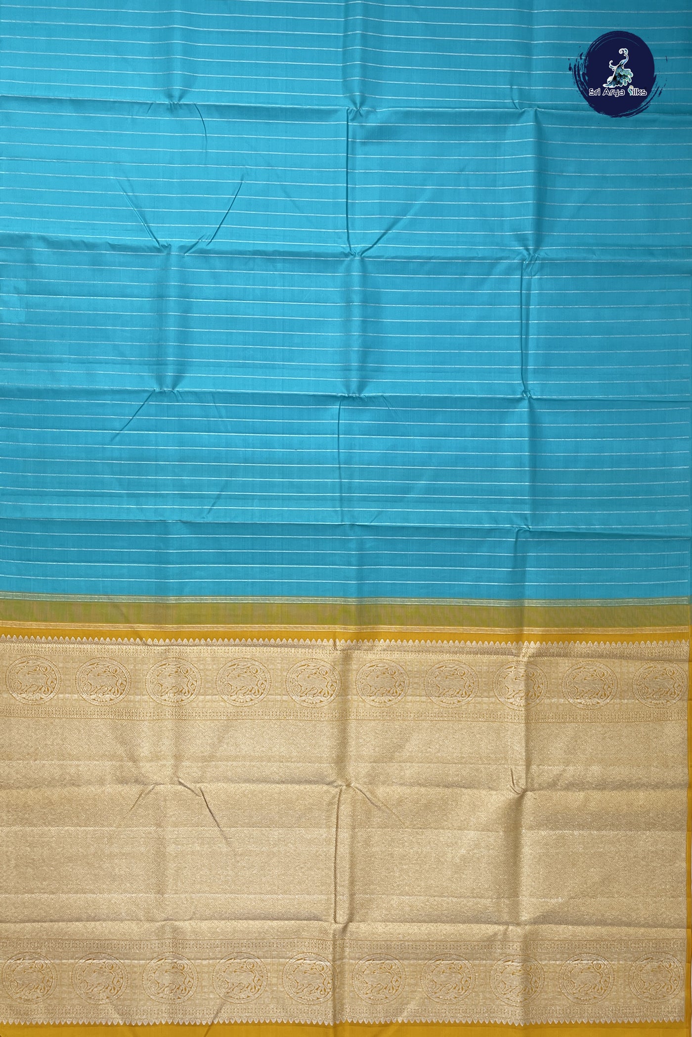 Light Blue Bridal Silk Saree With Stripes Pattern