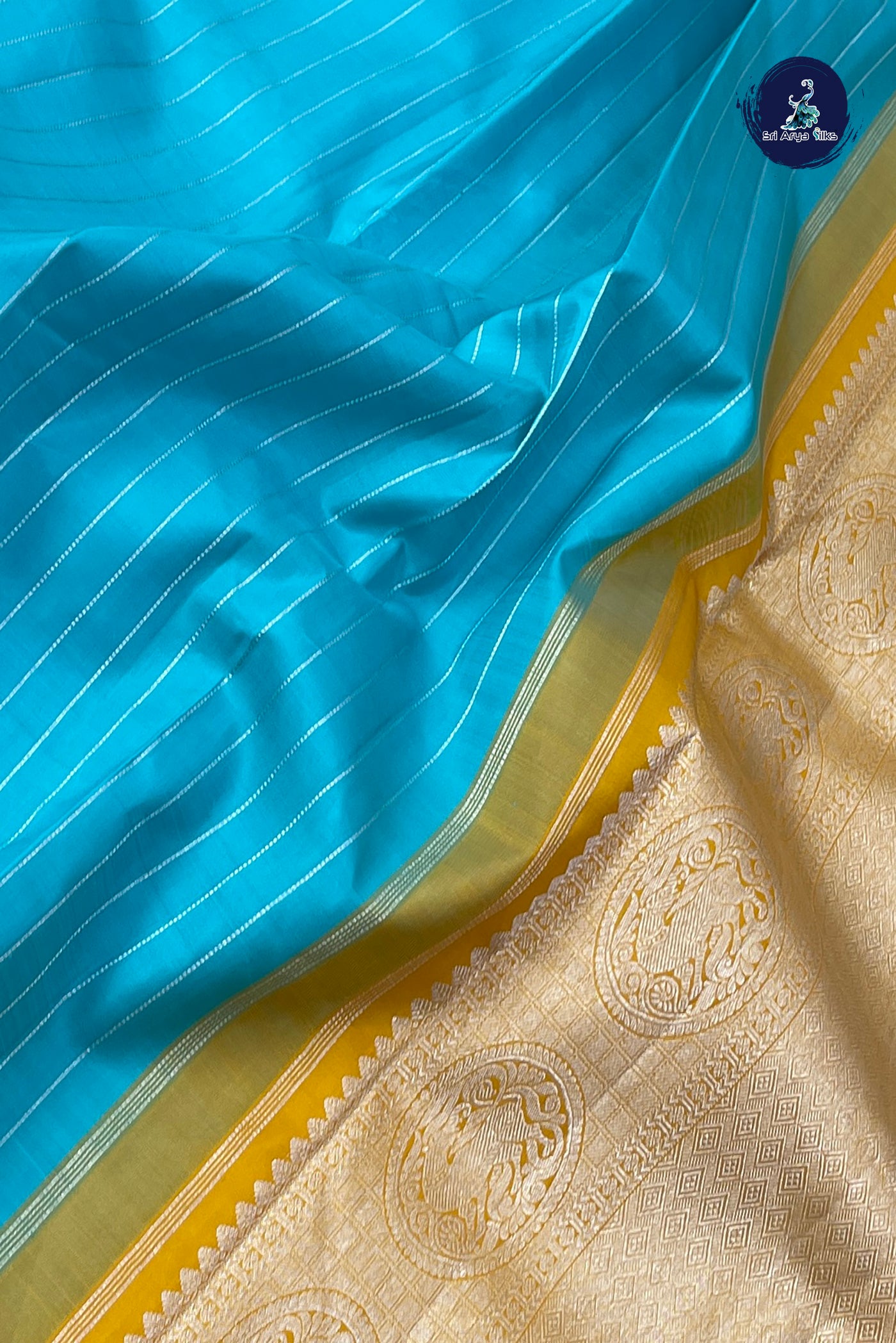 Light Blue Bridal Silk Saree With Stripes Pattern