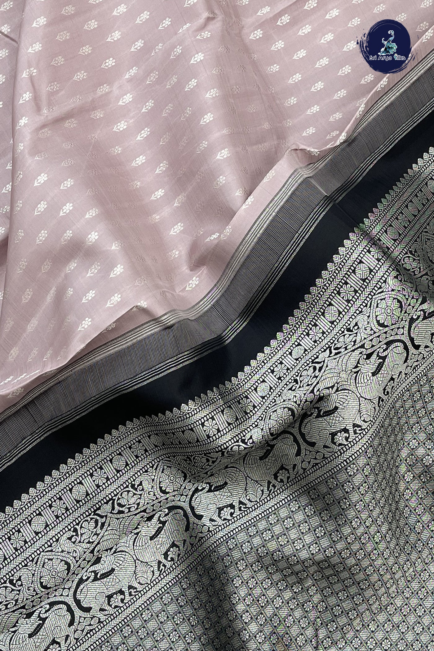 Mauve Korvai Contrast Silk Saree With Zari Buttas Pattern