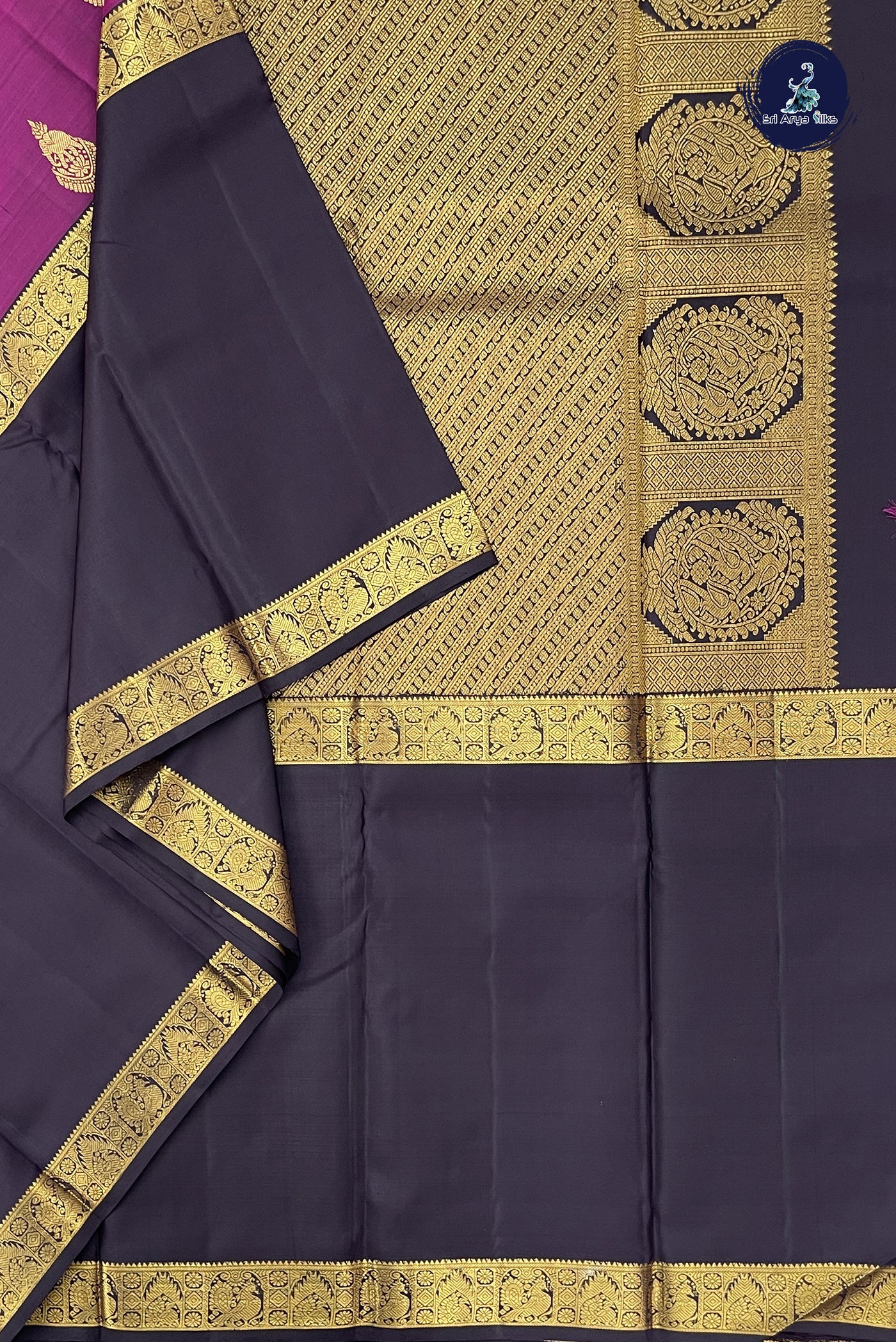 Magenta Pink Bridal Silk Saree With Muppagam / 3 Part Pattern