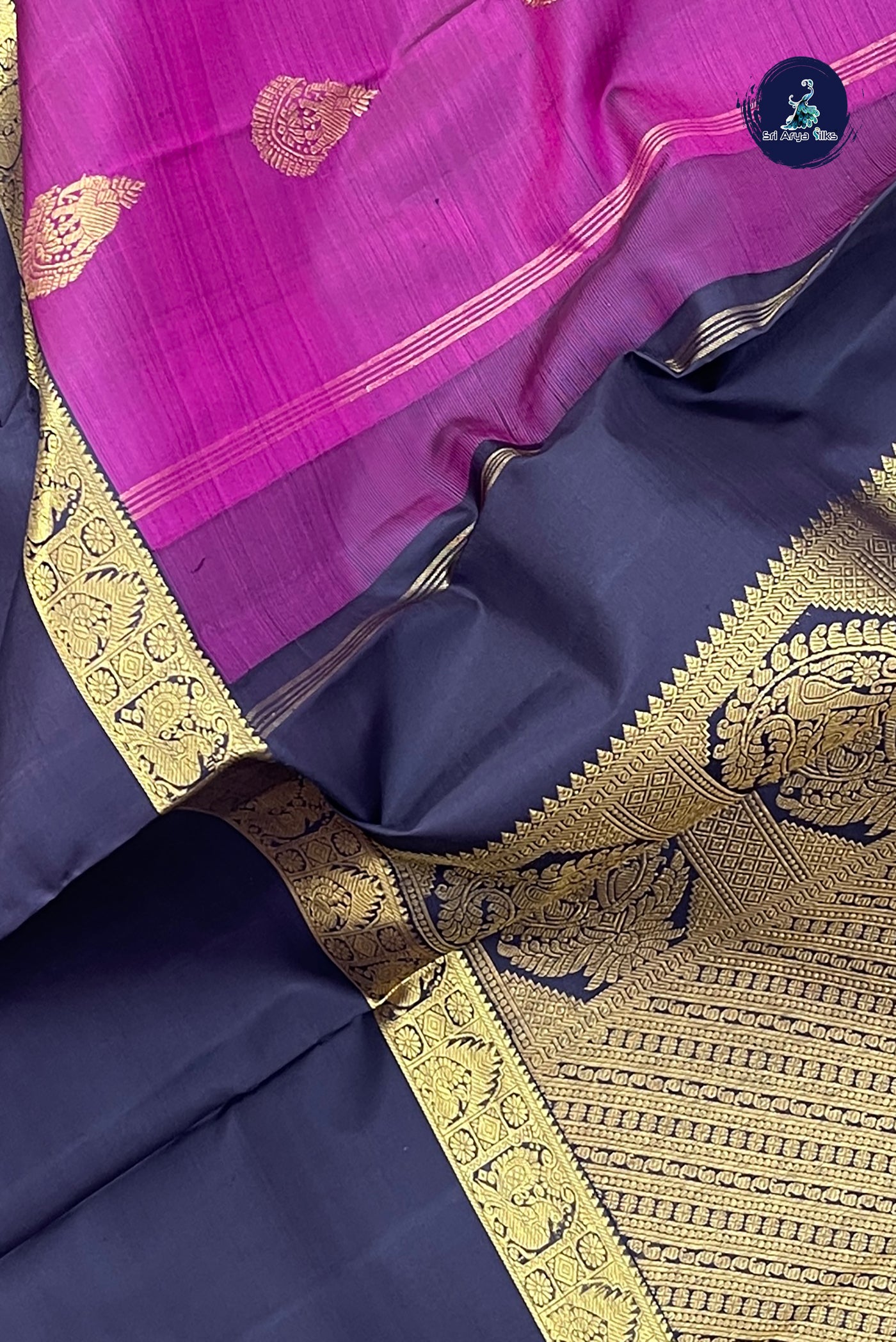 Magenta Pink Bridal Silk Saree With Muppagam / 3 Part Pattern