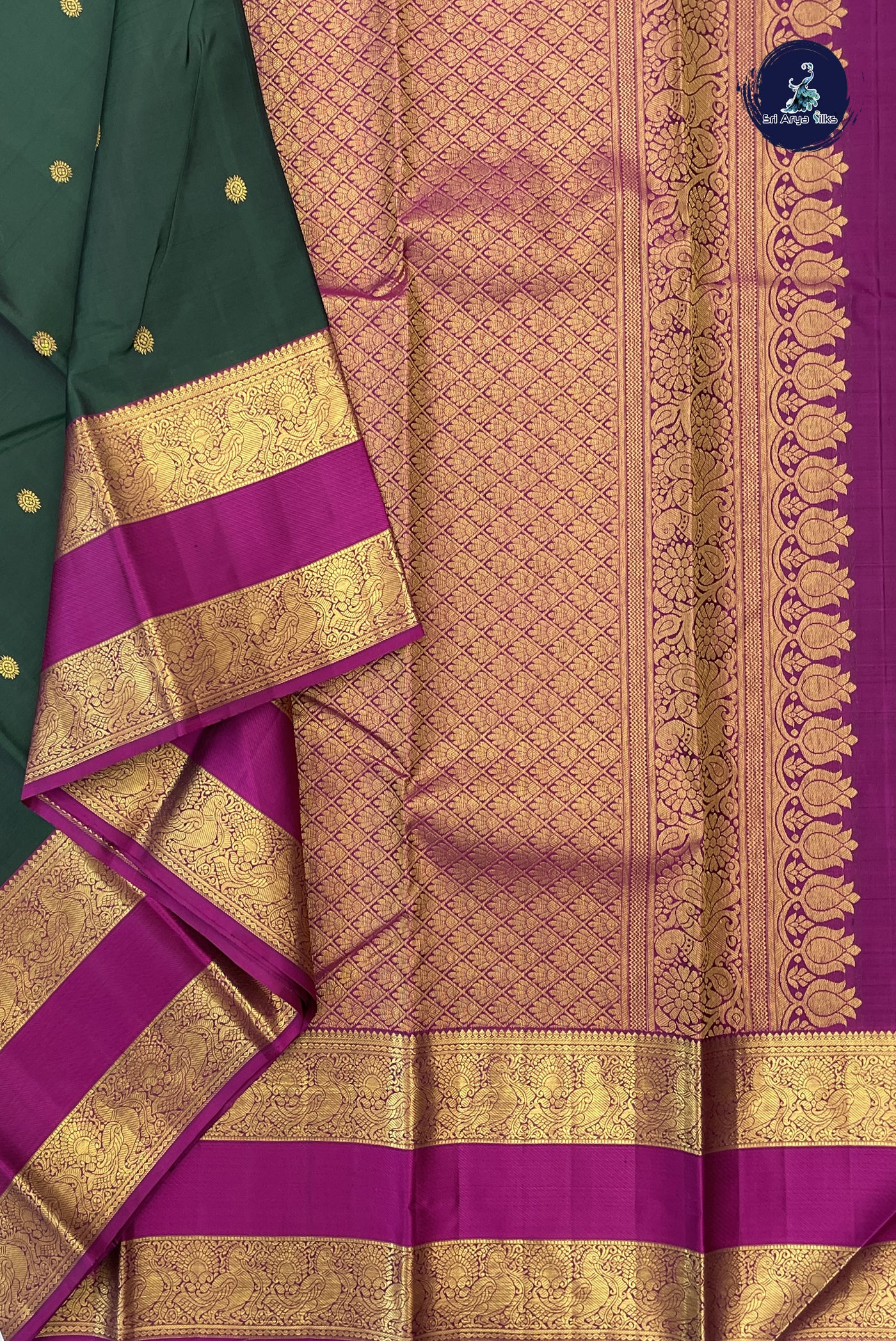 Bottle Green Bridal Silk Saree With Zari Butta Pattern