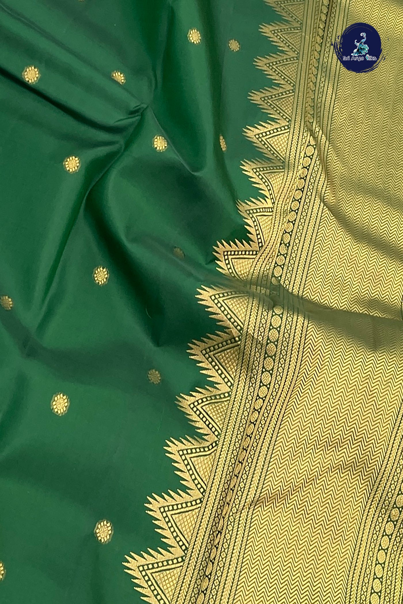 Dark Green Bridal Silk Saree With Zari Buttas Pattern