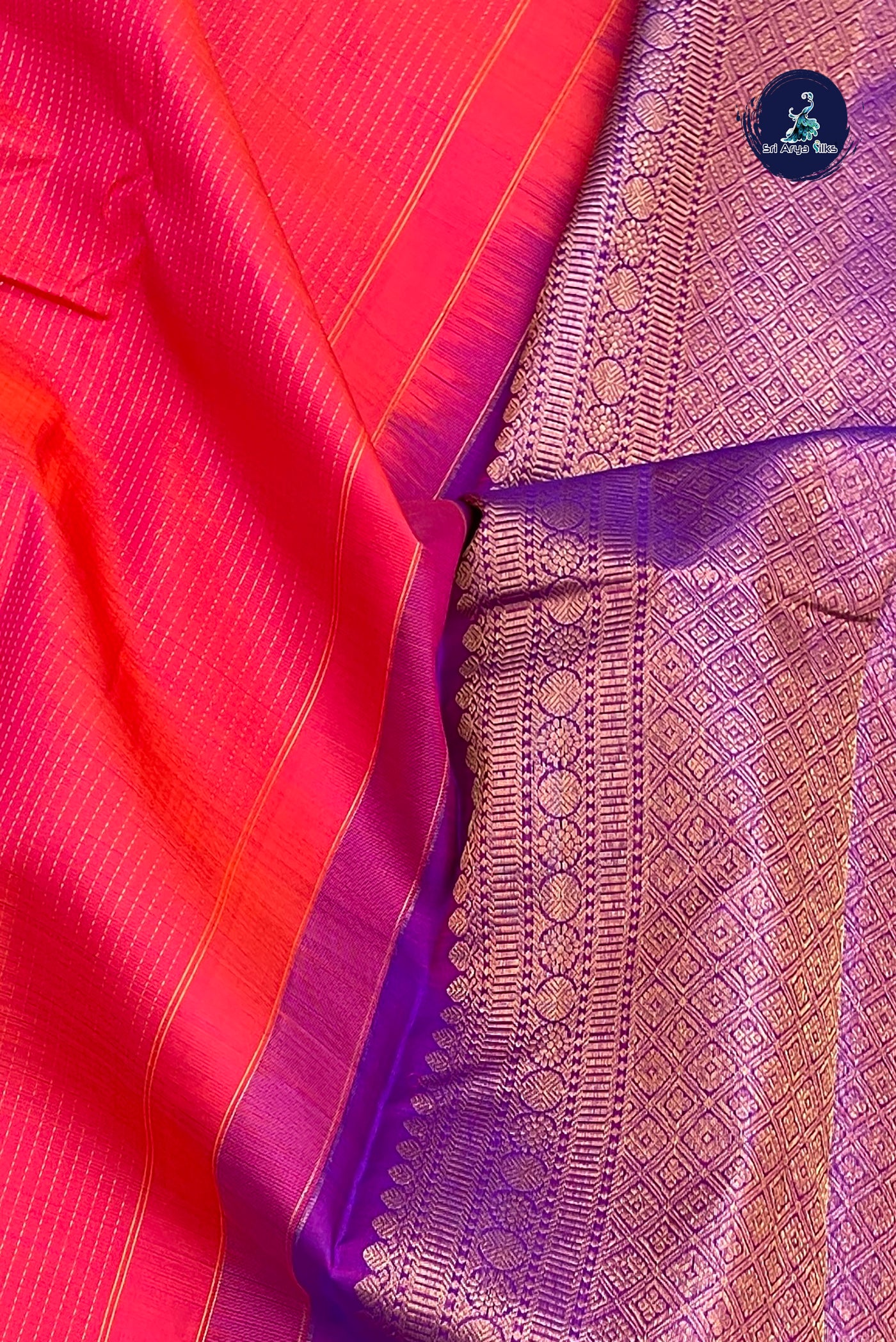 Dual Tone Pink Bridal Silk Saree With Stripes Pattern