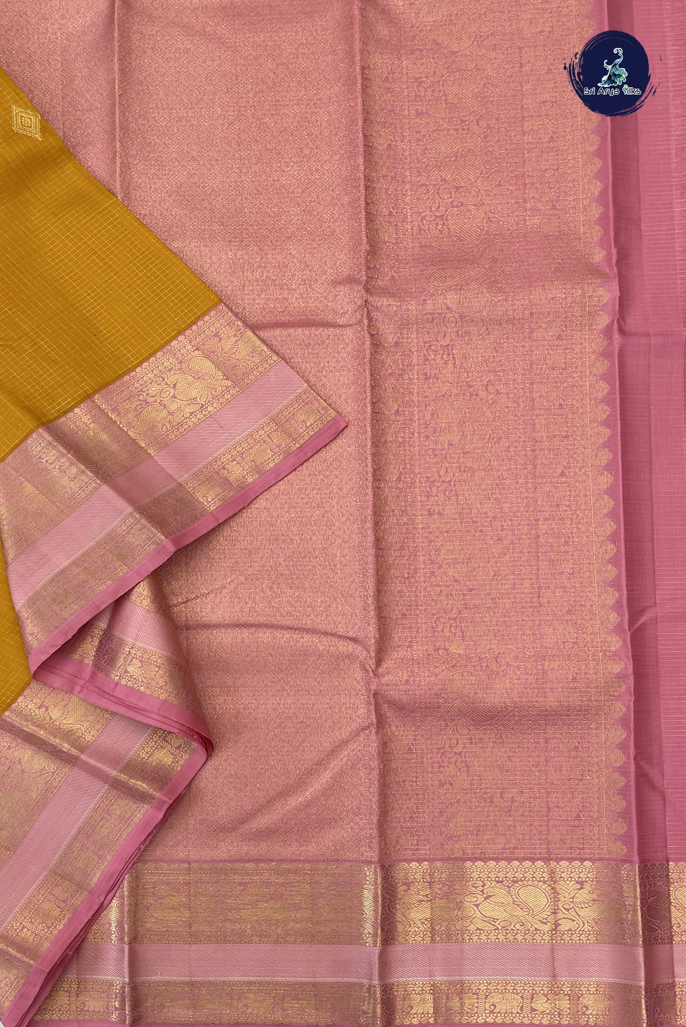 Turmeric Yellow Bridal Silk Saree With Zari Checked Pattern