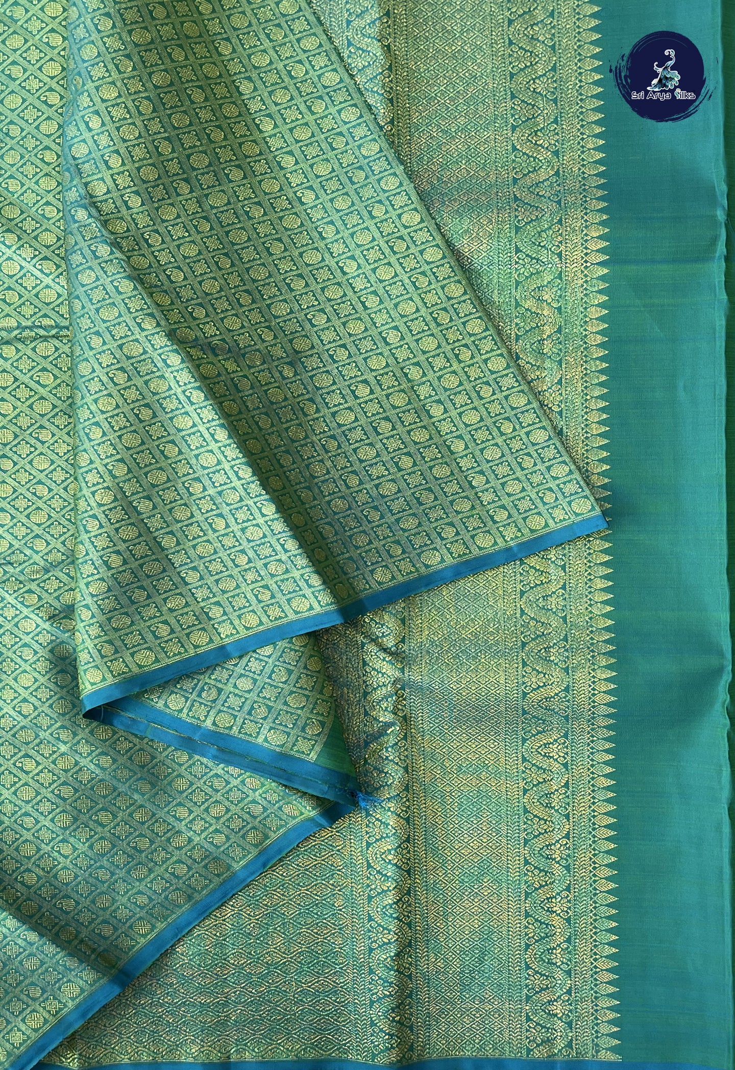 Yellowish Green Half and Half Checked Silk Saree With Jacquard Pattern