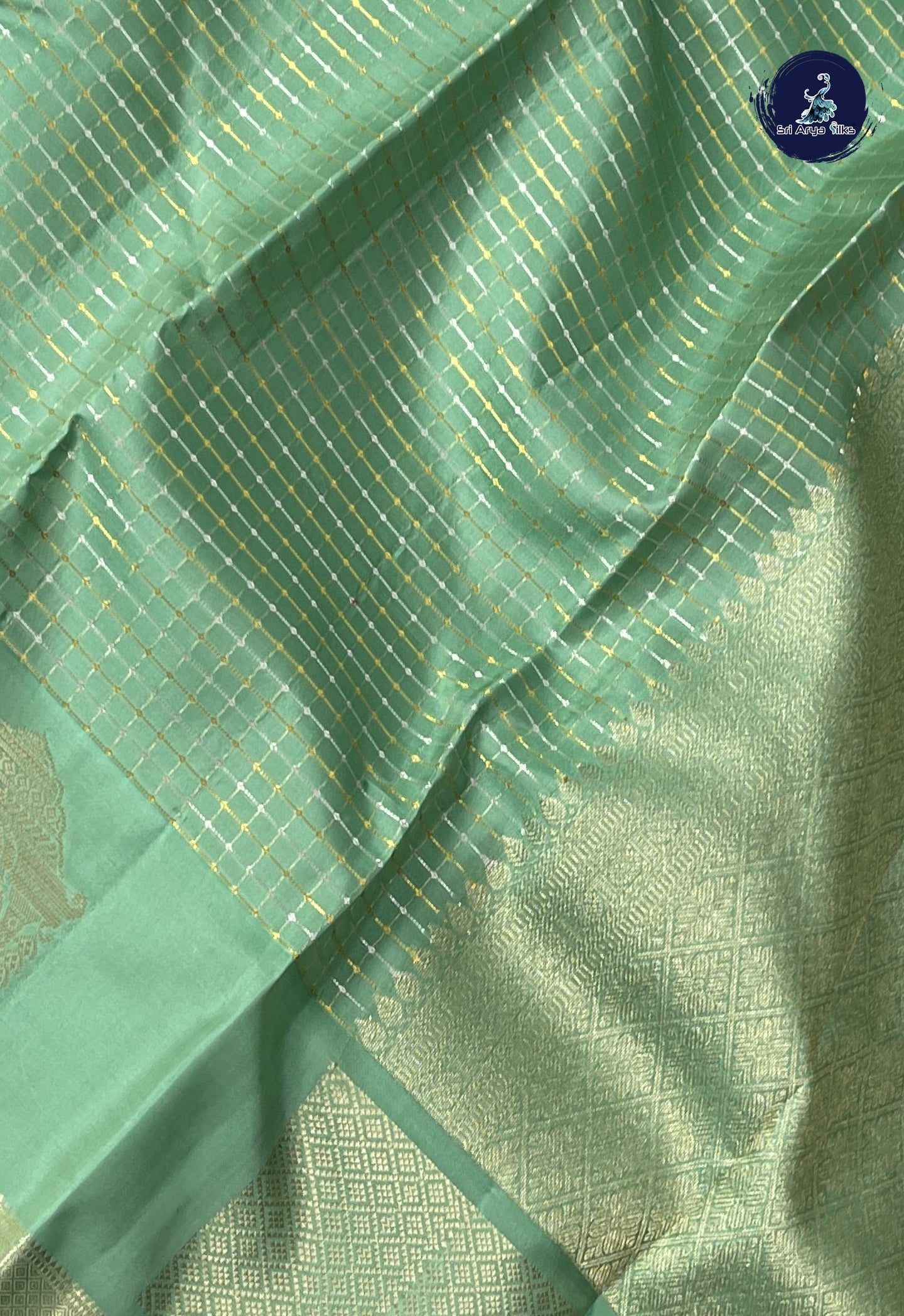Pastel Green Bridal Silk Saree With Zari Checked Pattern