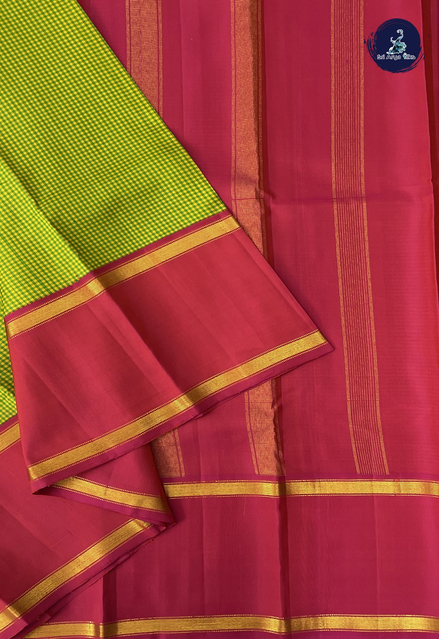 Green Checked Saree With Checked Pattern