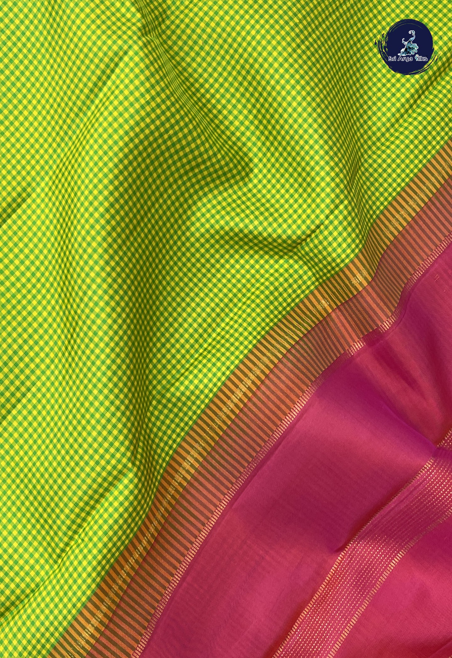 Green Checked Saree With Checked Pattern