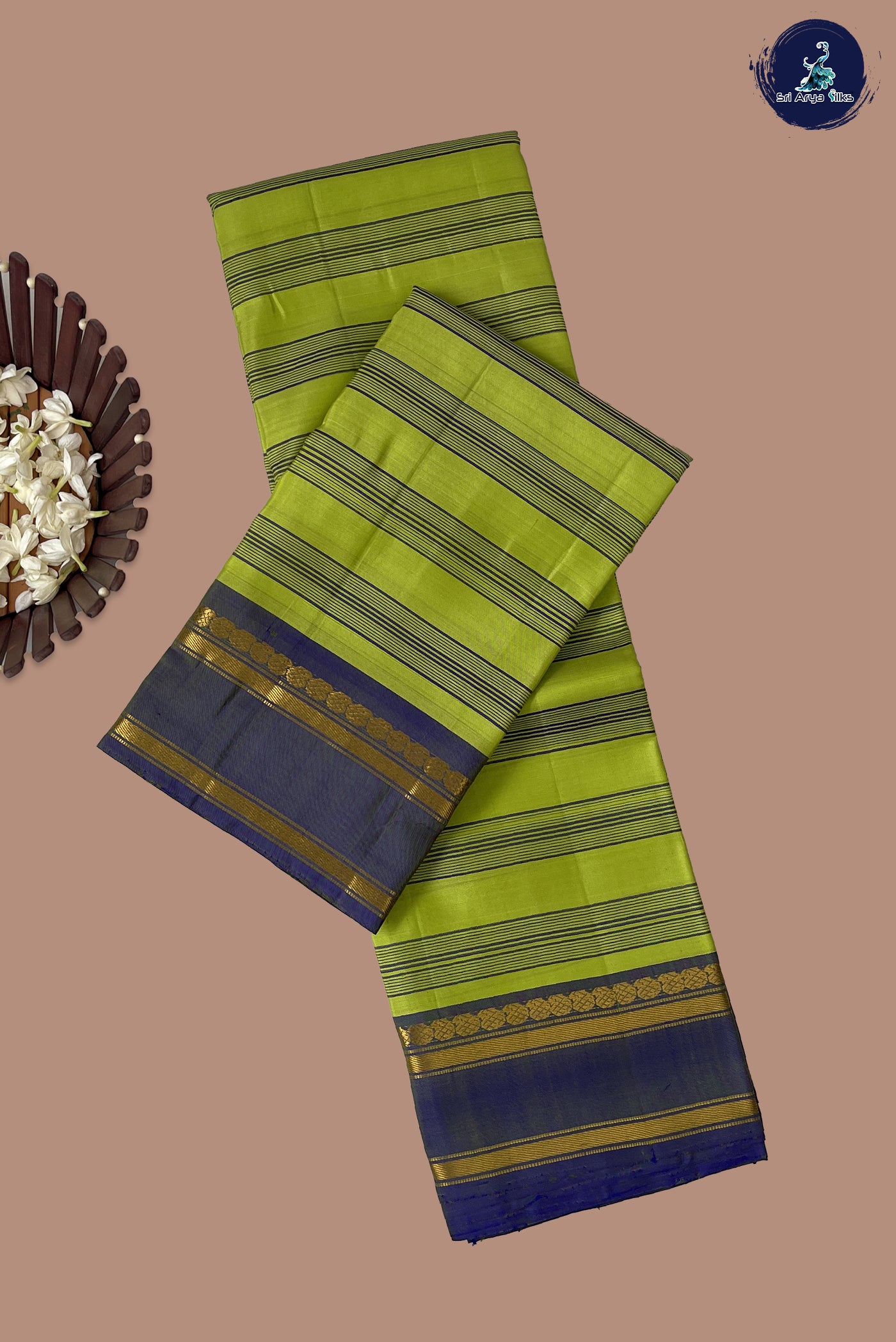 Flurocent Green Light Weight Silk Saree With Stripes Pattern