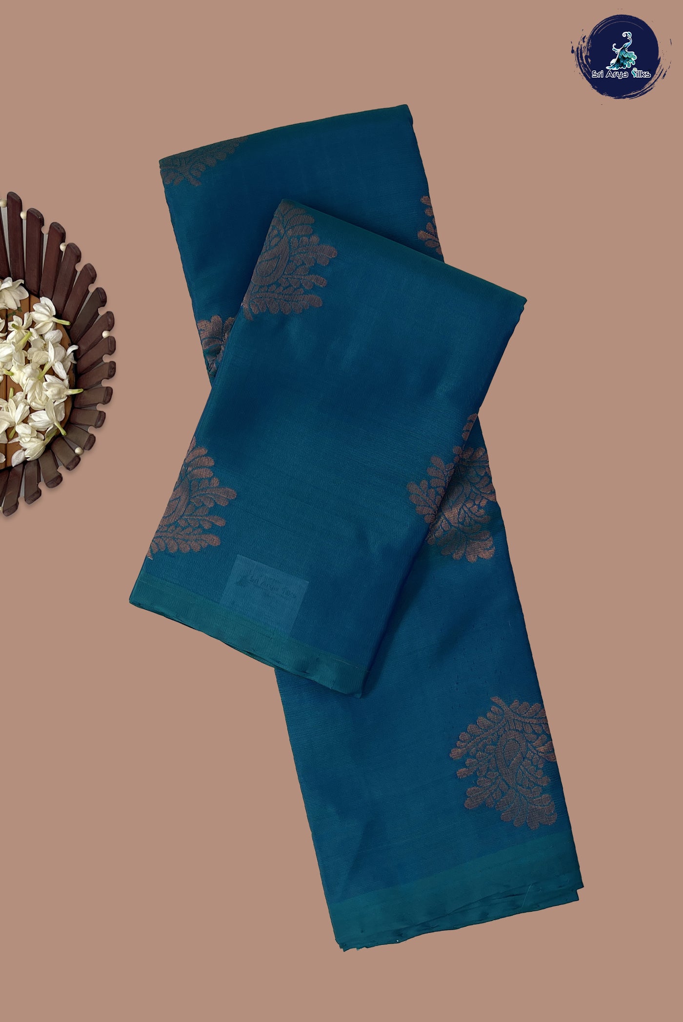 Peacock Blue Soft Silk Saree With Zari Buttas Pattern