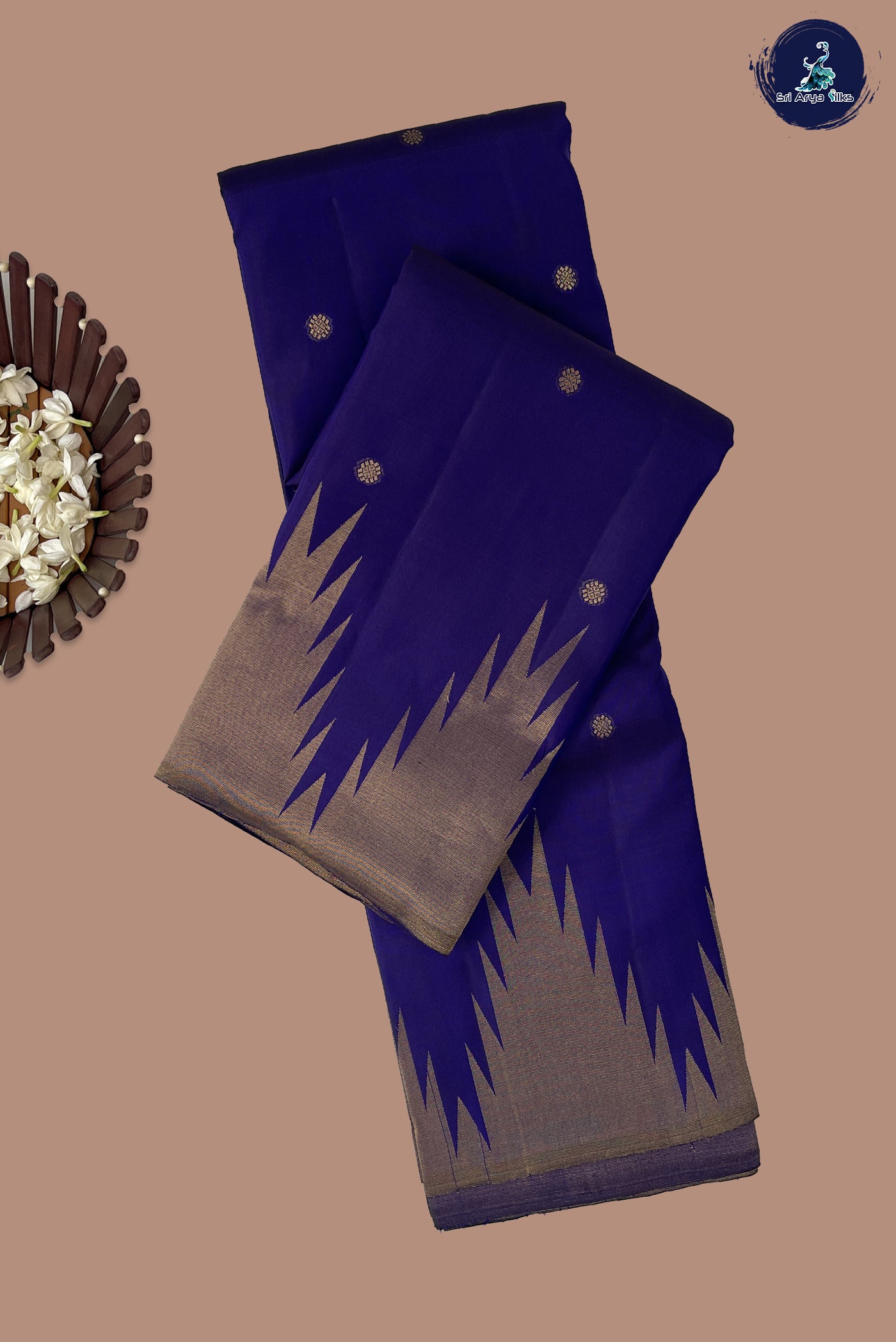 Dark Violet Traditional Silk Saree With Zari Buttas Pattern