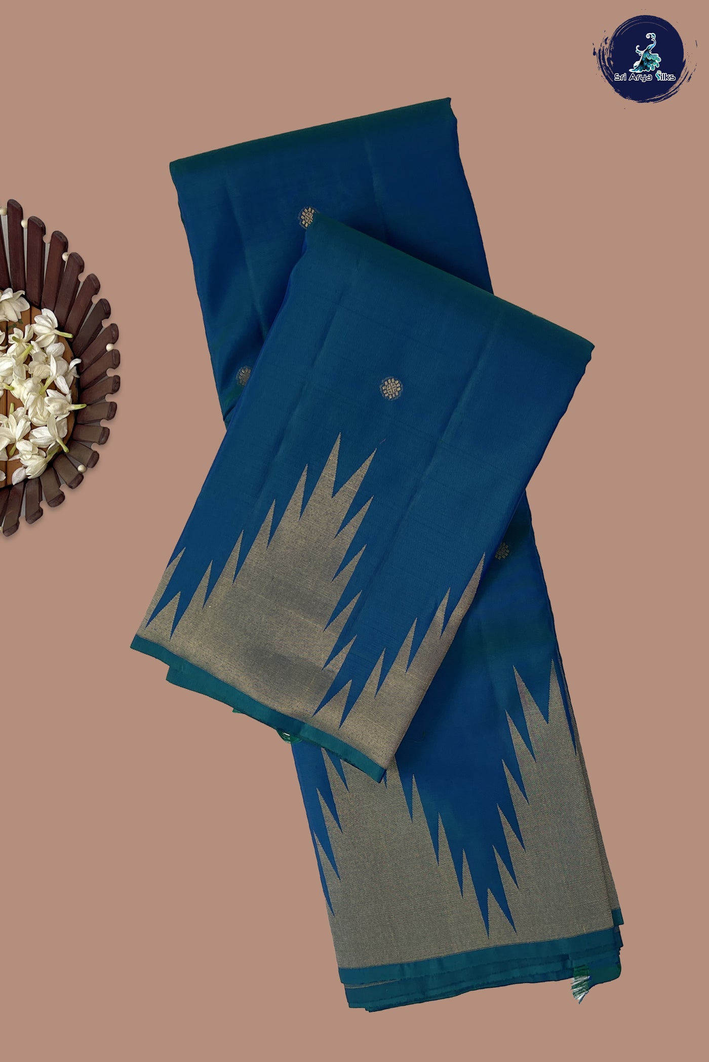 Peacock Blue Traditional Silk Saree With Zari Buttas Pattern
