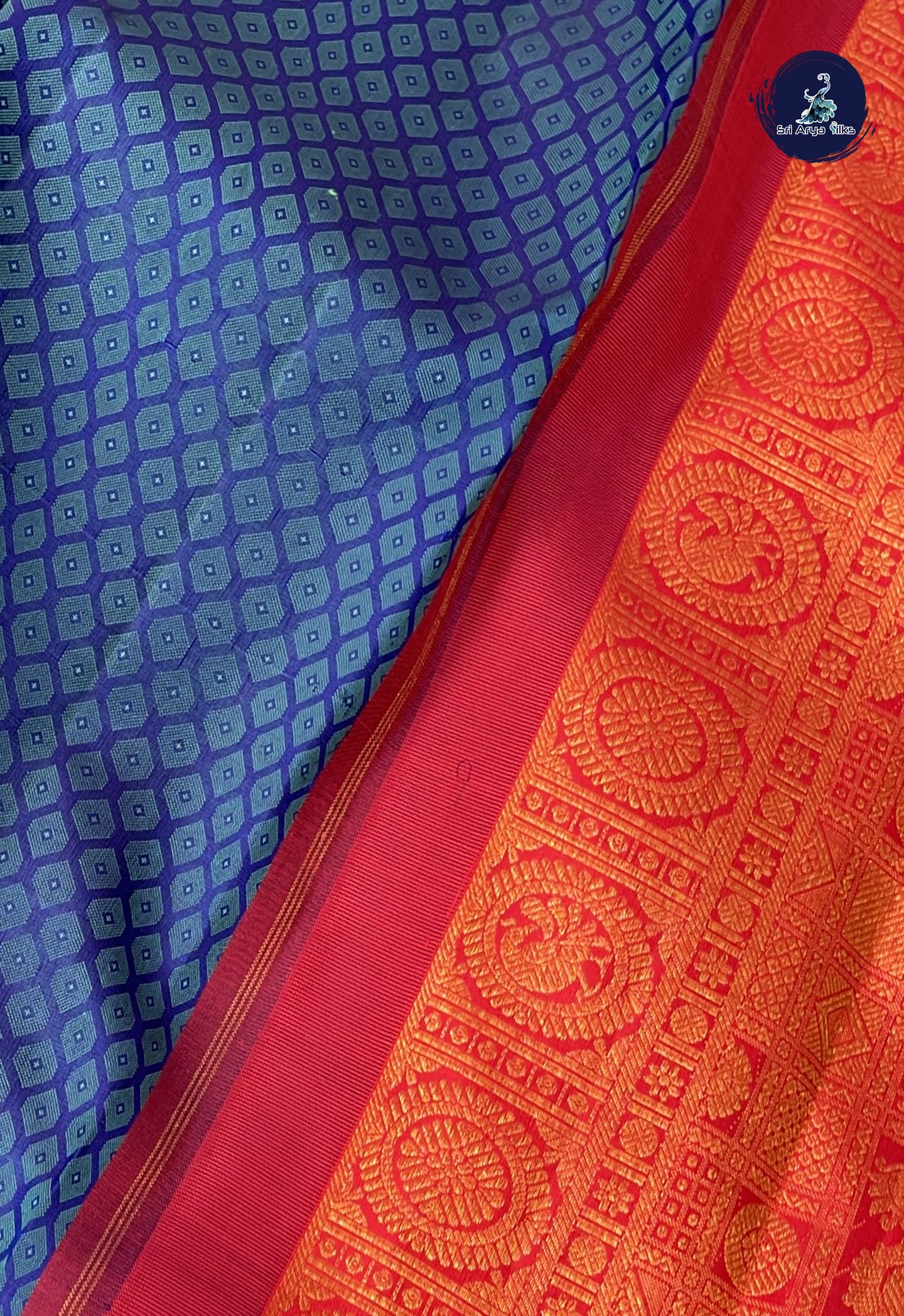 Dark Blue Brocade Silk Saree With Embossed Pattern