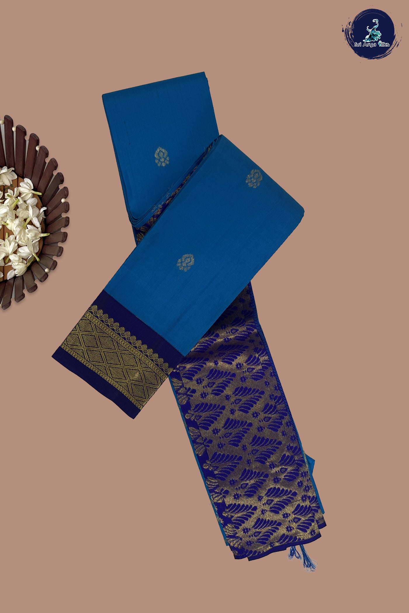Copper Sulphate Blue Korvai Contrast Silk Saree With Zari Buttas Pattern
