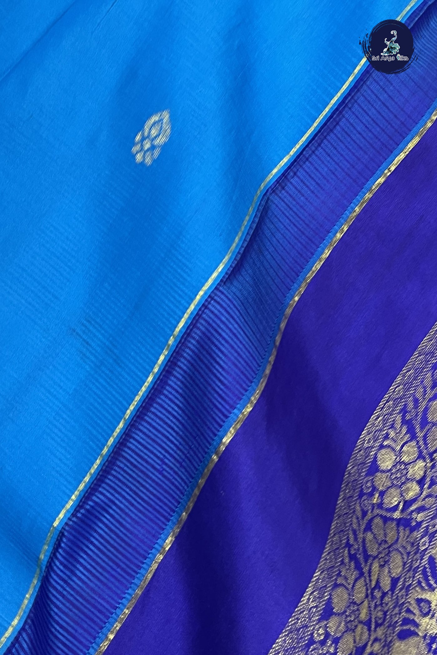 Copper Sulphate Blue Korvai Contrast Silk Saree With Zari Buttas Pattern