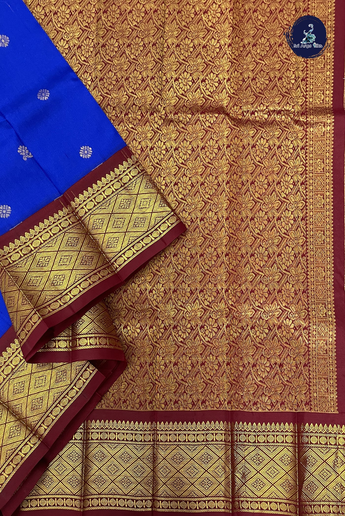 MS Blue Korvai Contrast Silk Saree With Zari Buttas Pattern