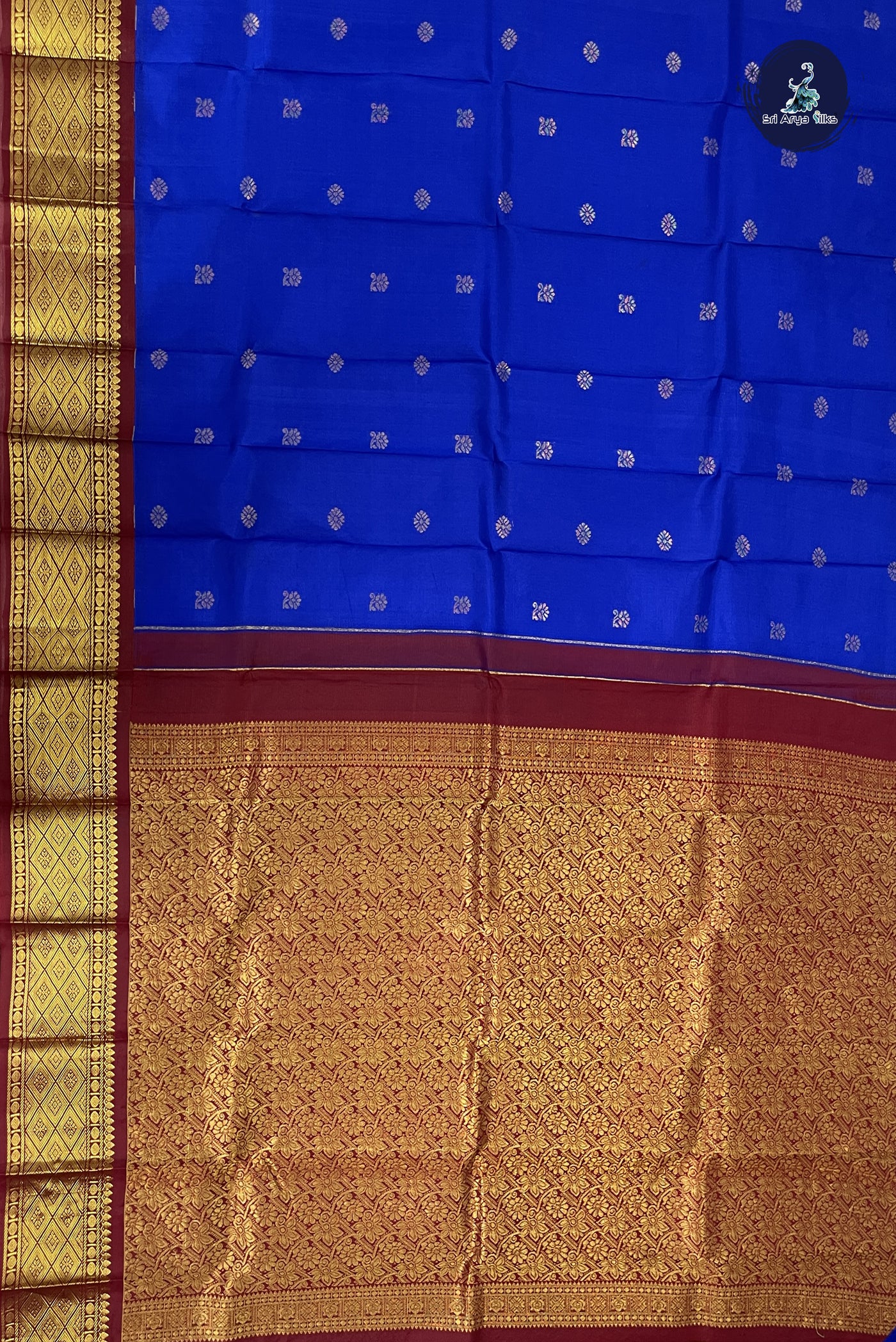 MS Blue Korvai Contrast Silk Saree With Zari Buttas Pattern