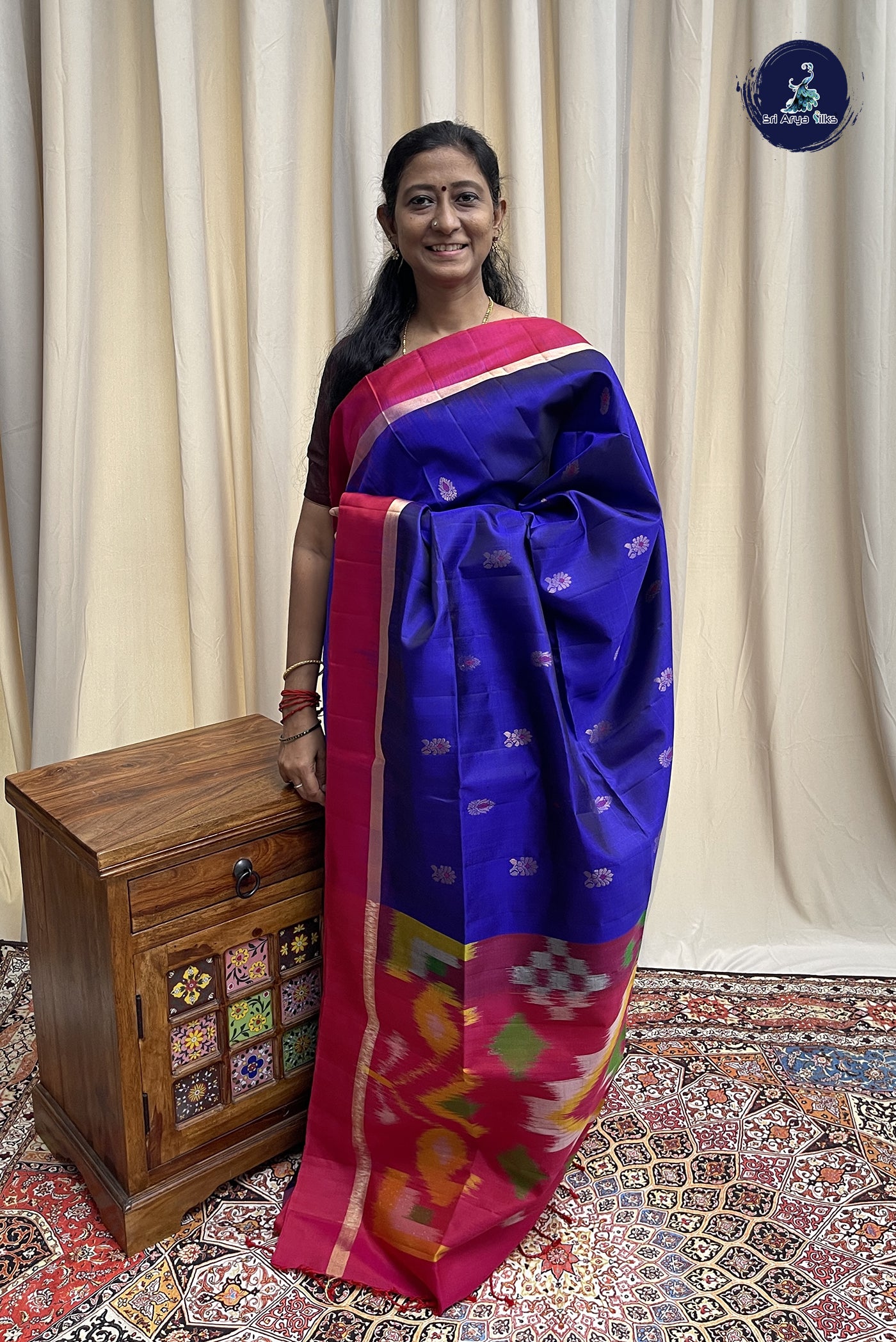 Ink Blue Soft Silk Saree With Zari Buttas Pattern
