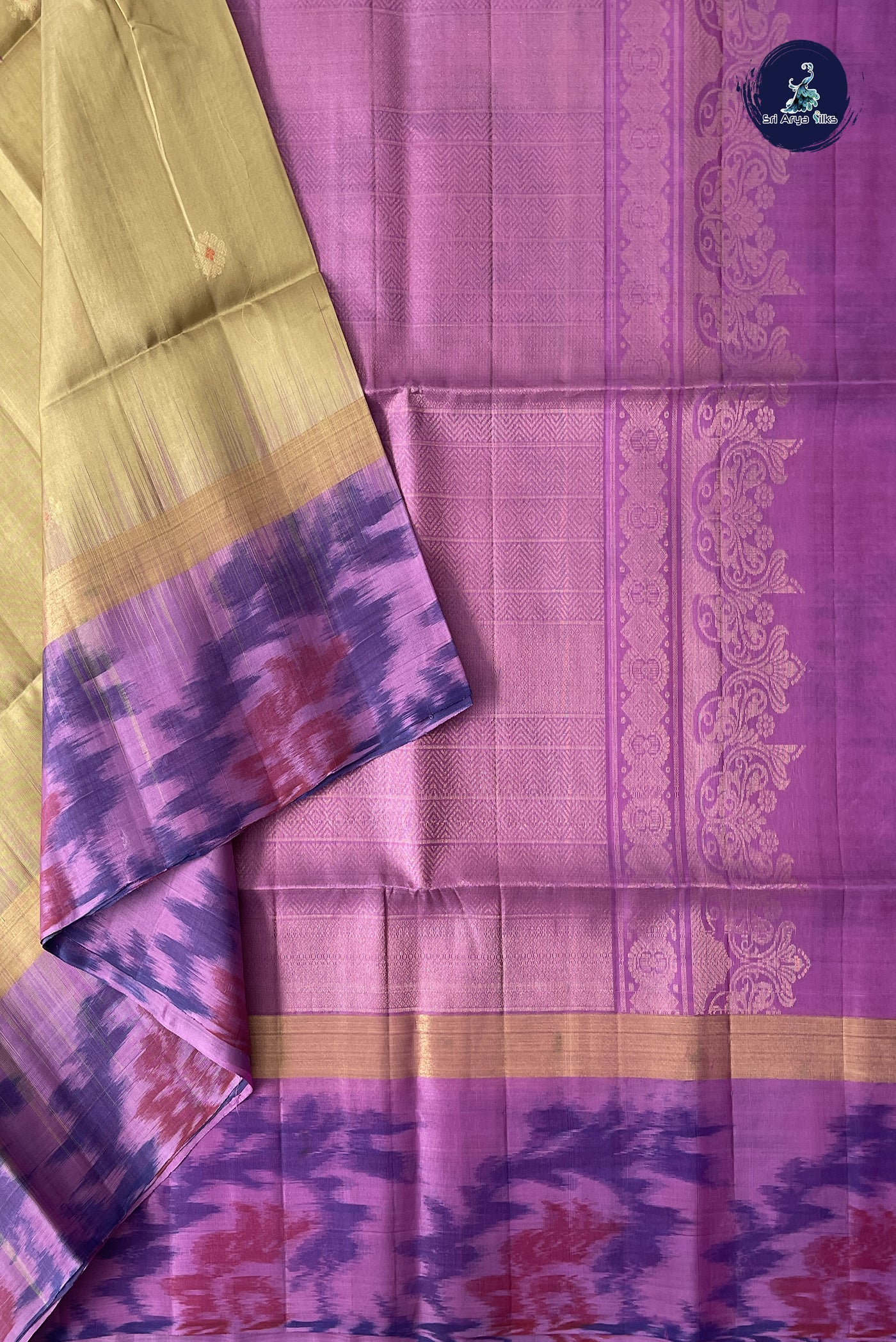 Creamish Yellow Soft Silk Saree With Zari Buttas Pattern