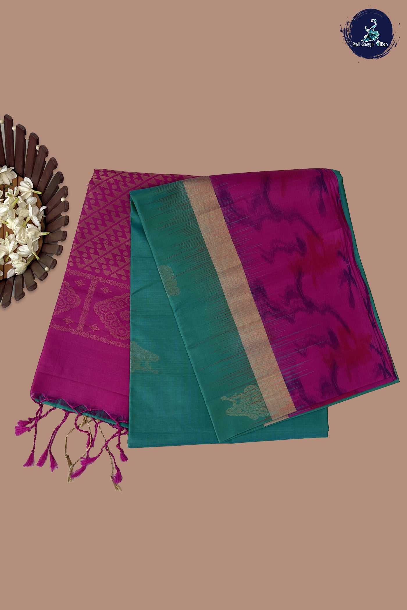 Greenish Blue Soft Silk Saree With Zari Buttas Pattern