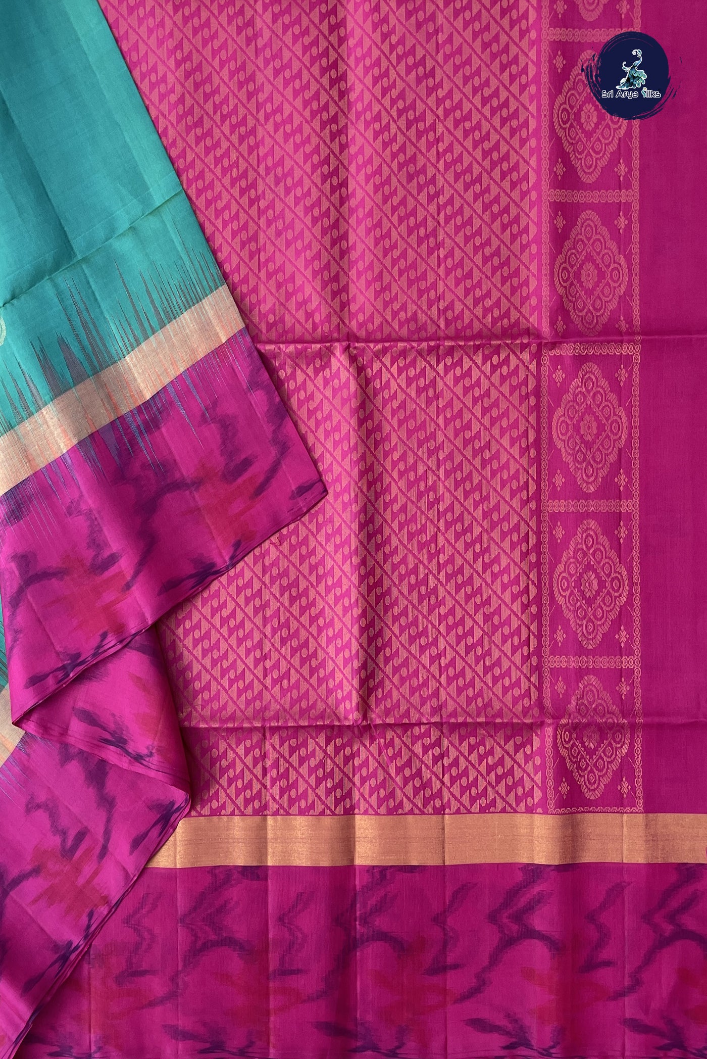 Greenish Blue Soft Silk Saree With Zari Buttas Pattern