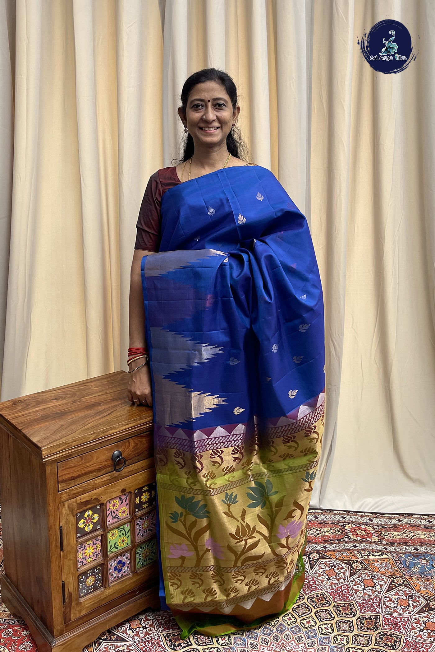 Dark Blue Soft Silk Saree With Zari Buttas Pattern