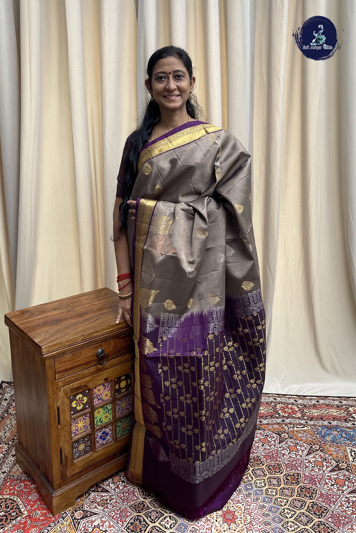 Chocolate Shade Soft Silk Saree With Zari Buttas Pattern