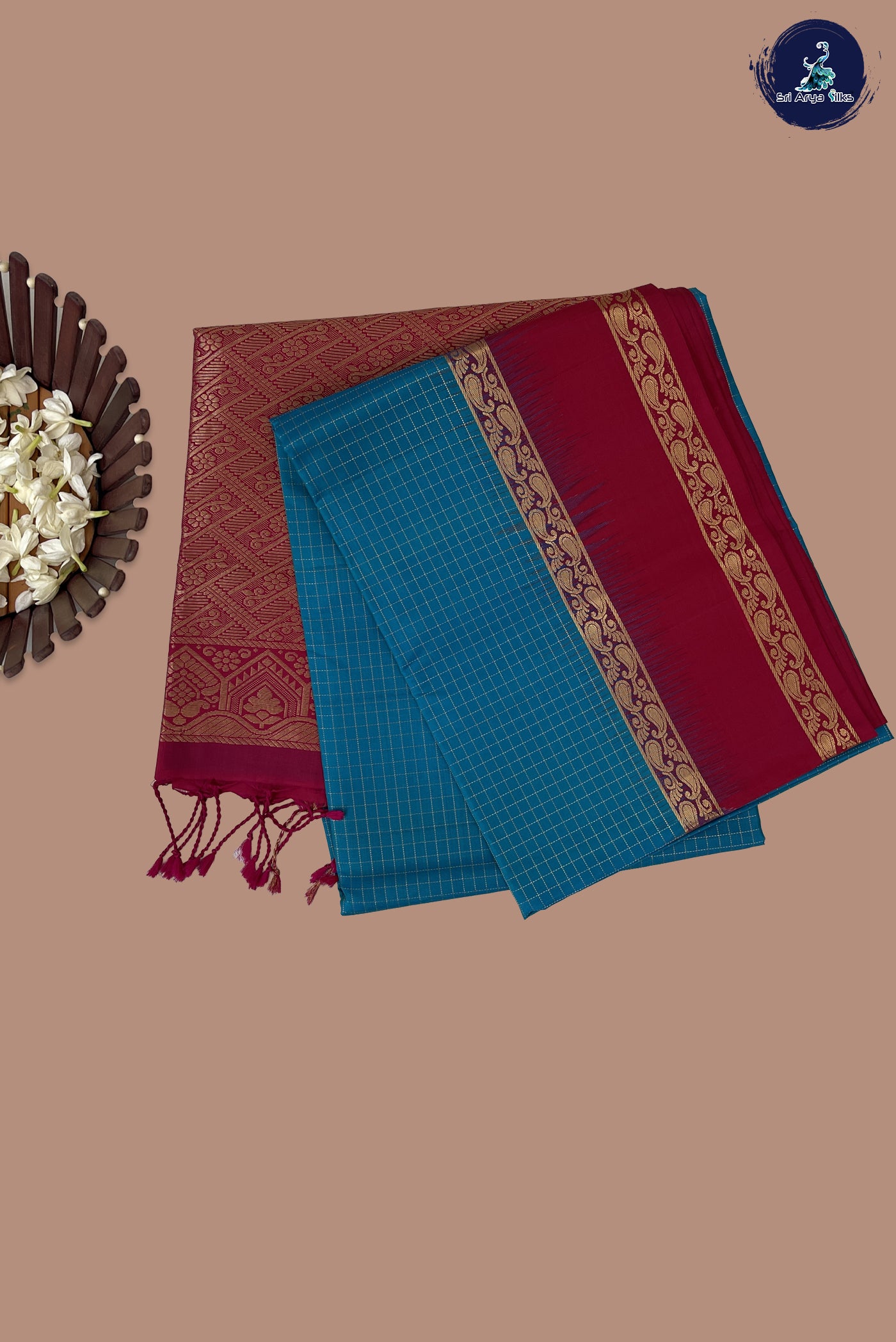 Copper Sulphate Blue Soft Silk Saree With Zari Checked Pattern