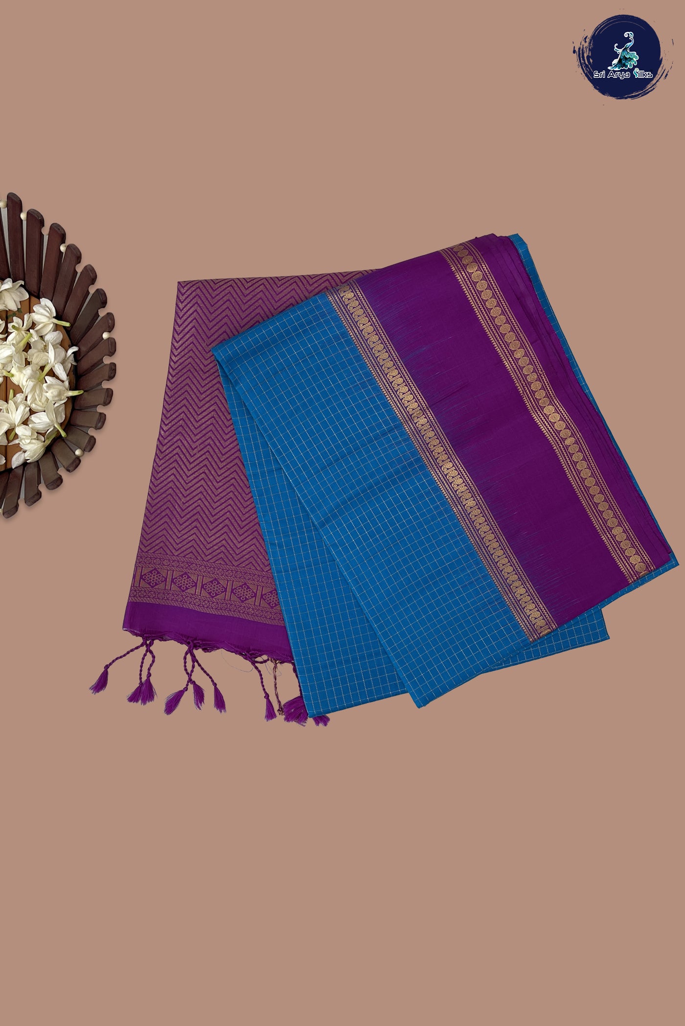 Blue Soft Silk Saree With Zari Checked Pattern