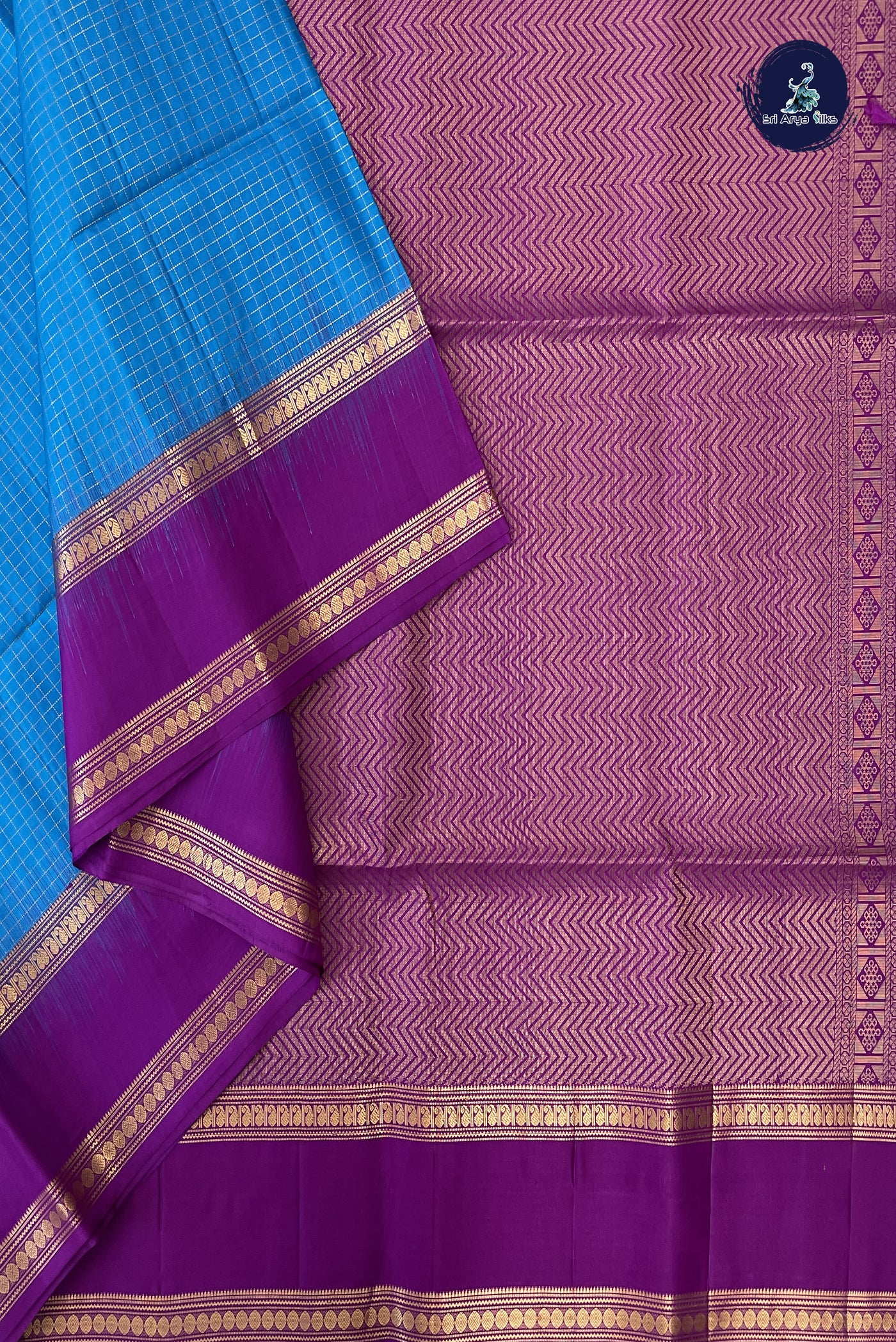 Blue Soft Silk Saree With Zari Checked Pattern