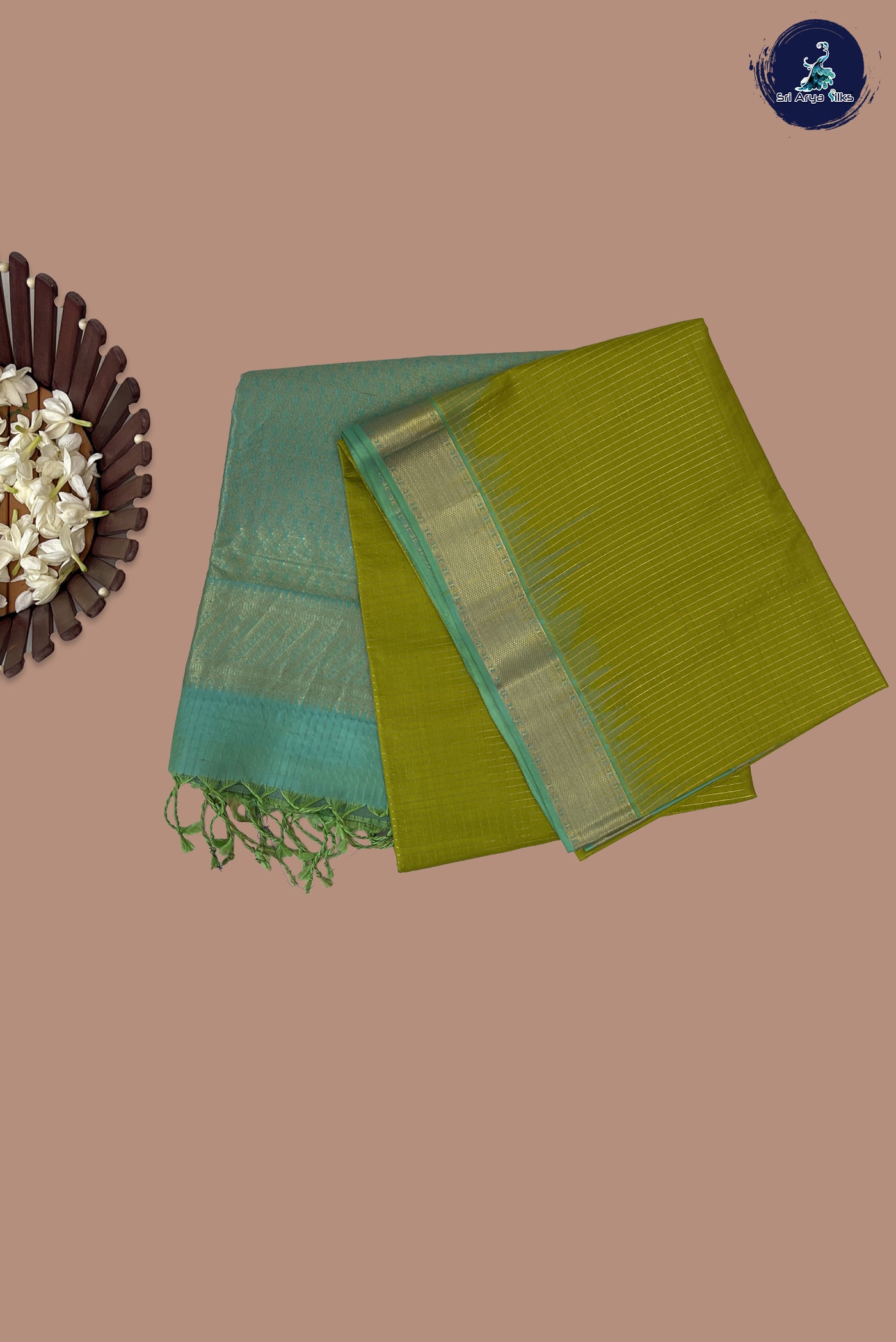Lime Green Soft Silk Saree With Zari Checked Pattern