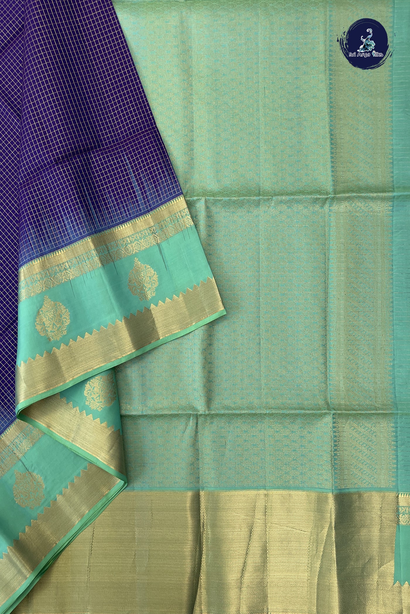 Violet Soft Silk Saree With Zari Checked Pattern