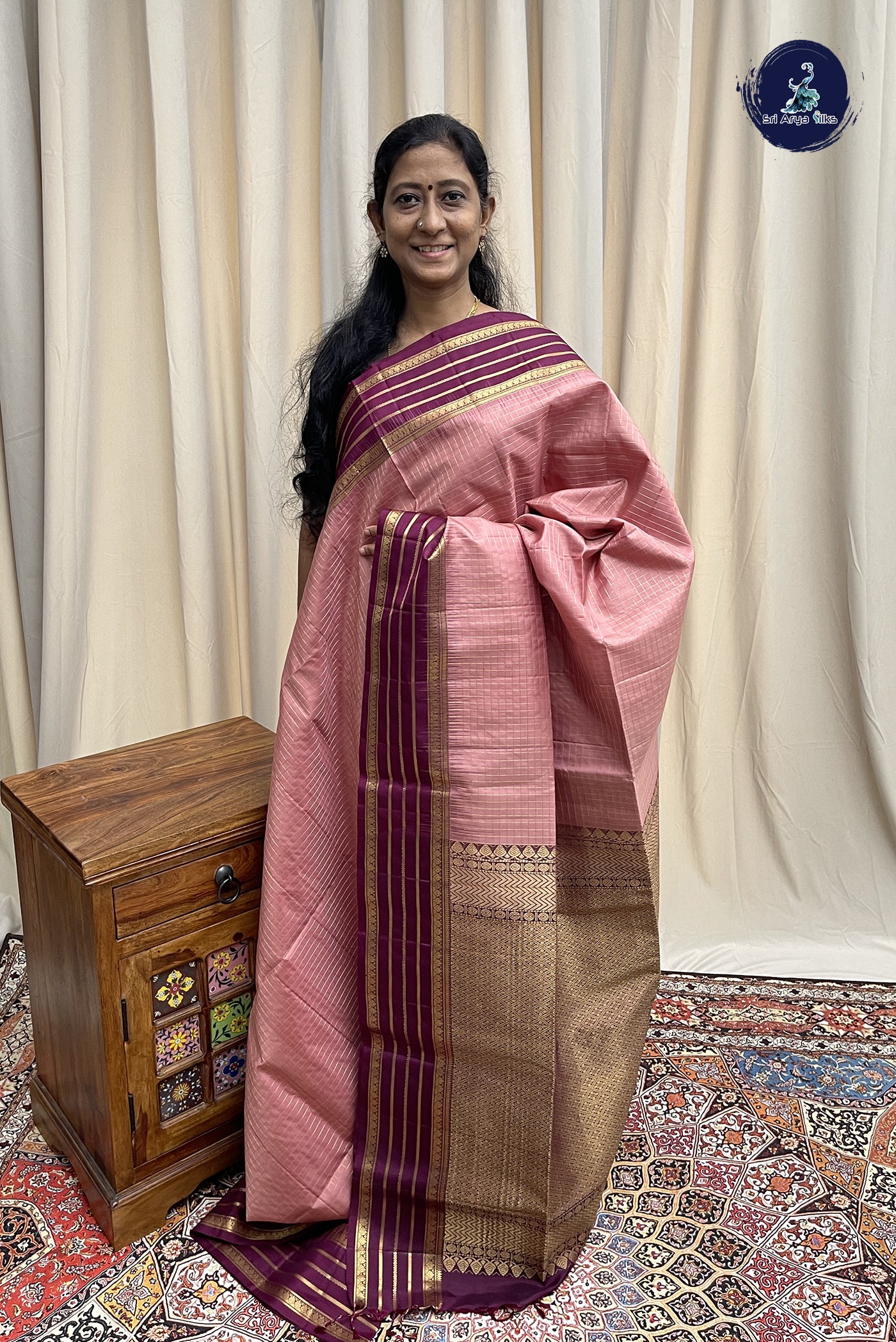 Pastel Shade Soft Silk Saree With Zari Checked Pattern