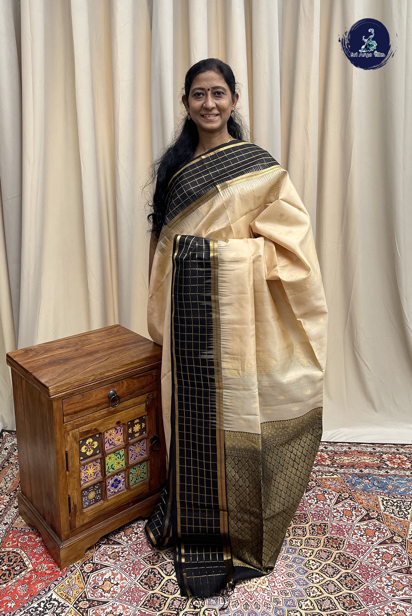 Cream Soft Silk Saree With Zari Buttas Pattern