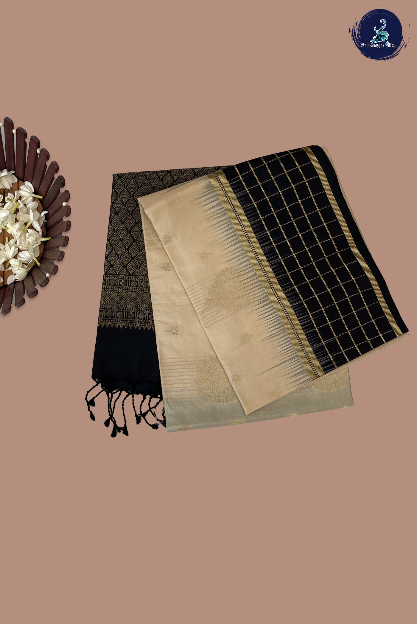 Cream Soft Silk Saree With Zari Buttas Pattern