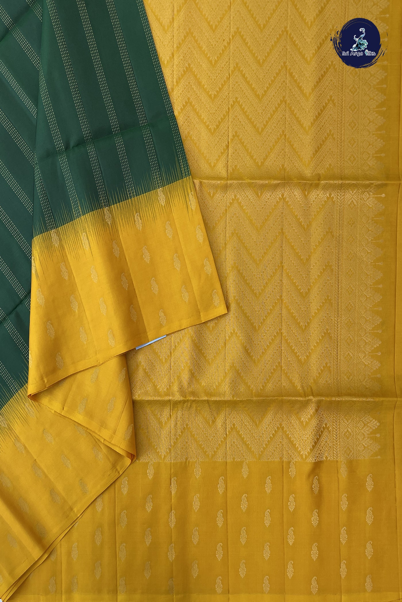 Dark Green Soft Silk Saree With Stripes Pattern