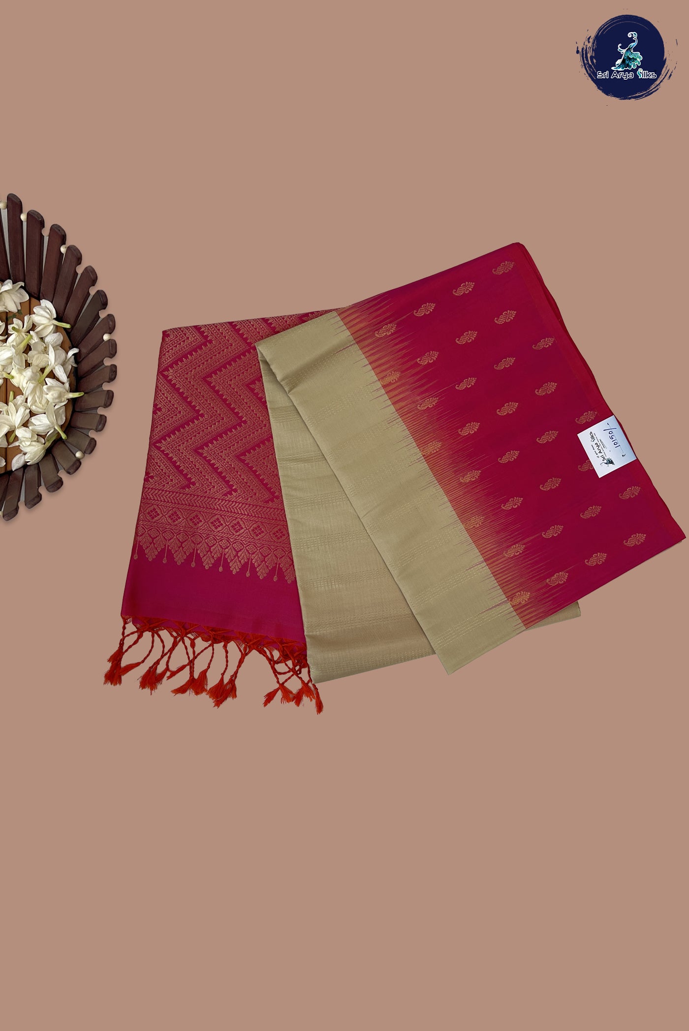 Cream Soft Silk Saree With Stripes Pattern