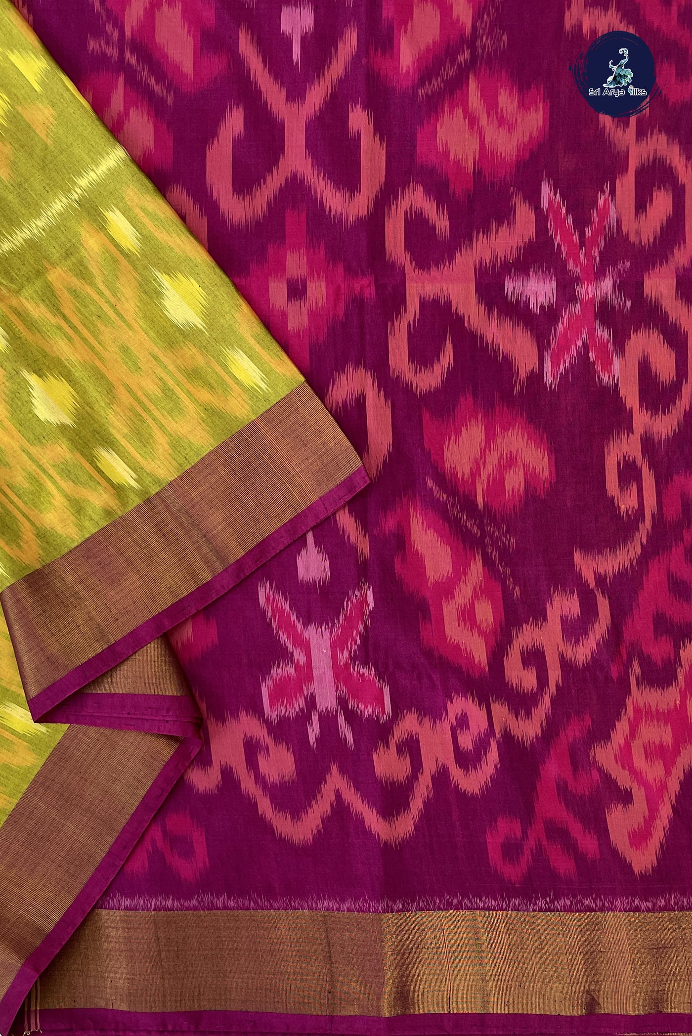 Flurocent Green Soft Silk Saree With Ikat Pattern