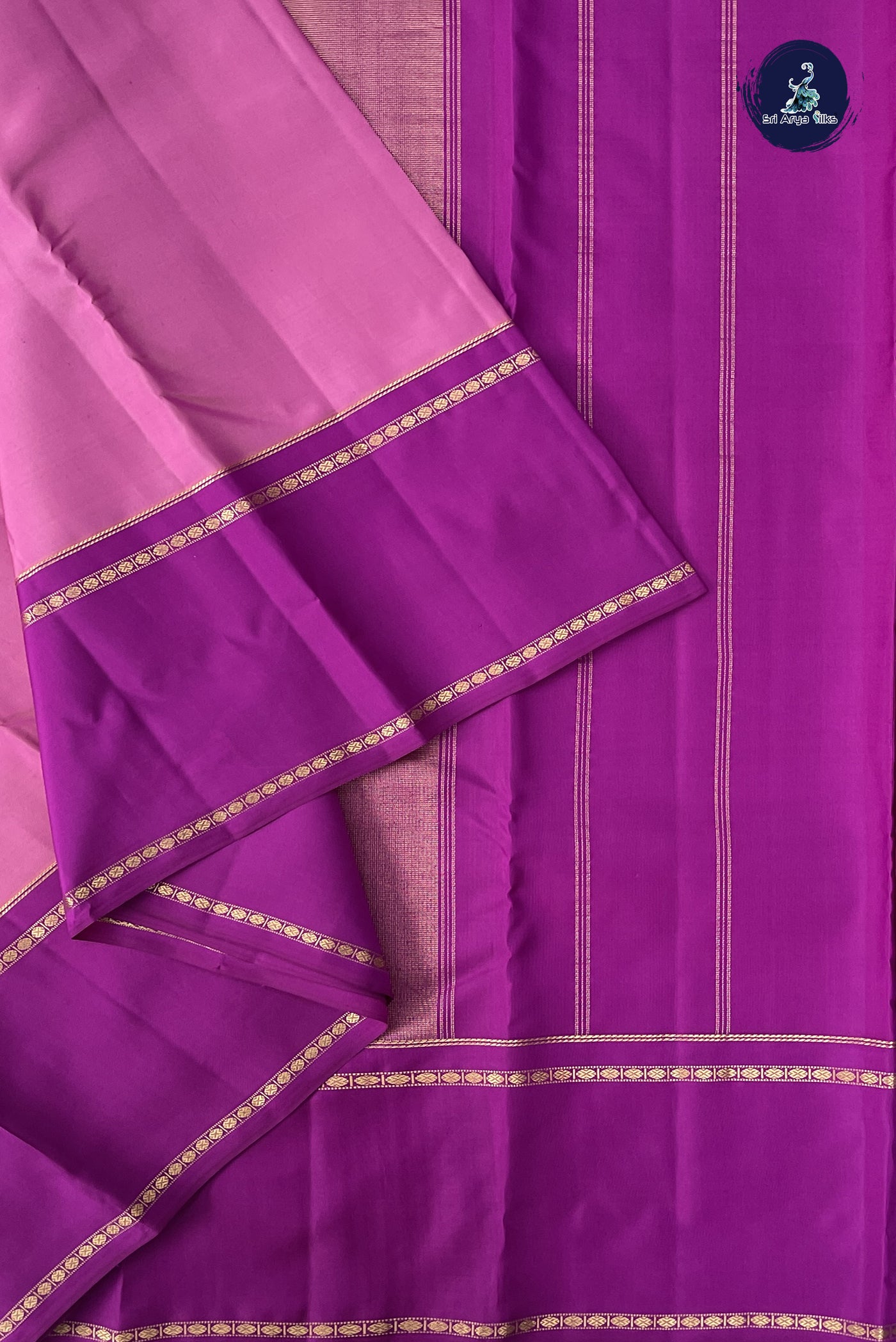 Lotus Pink Korvai Contrast Silk Saree With Plain Pattern