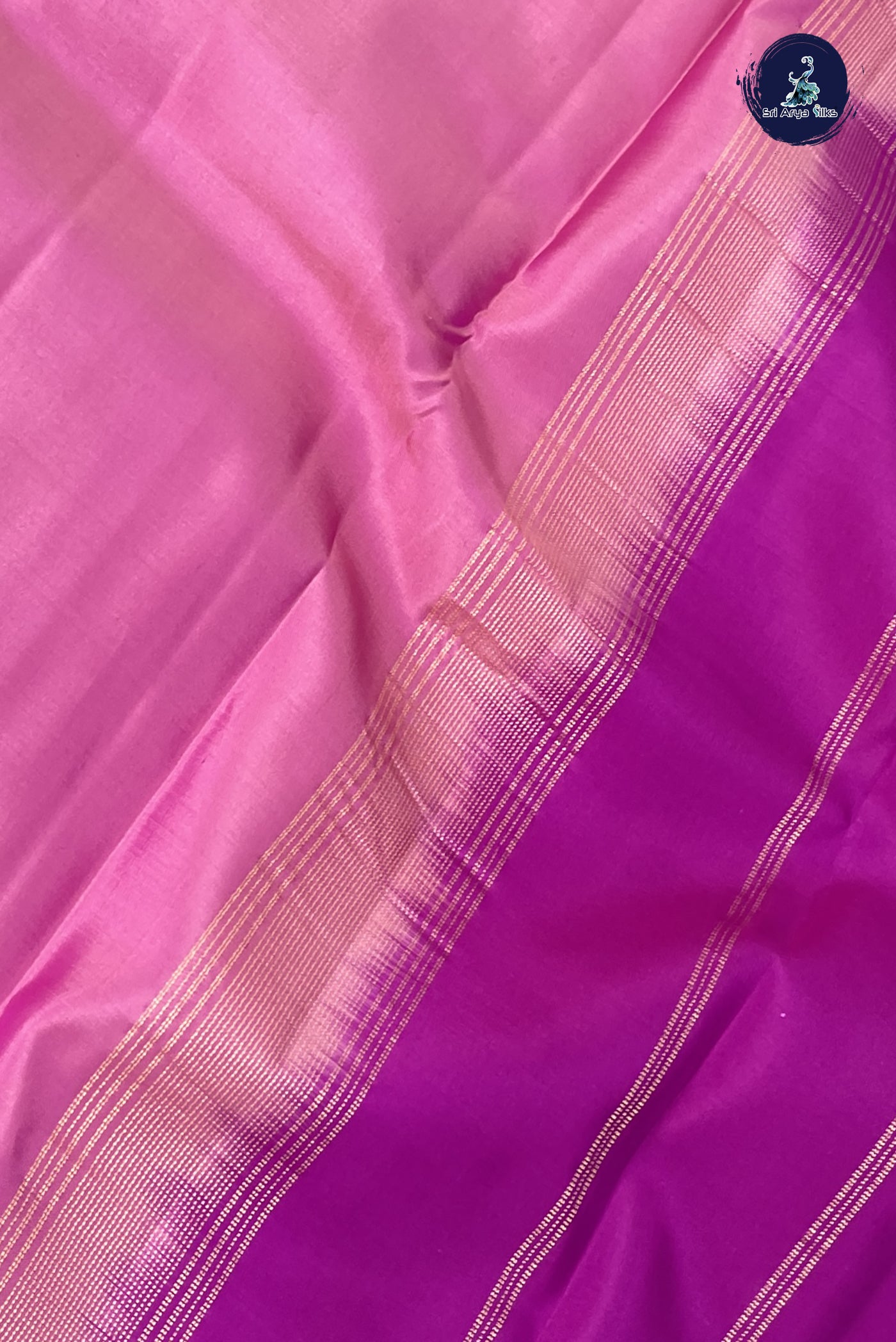 Lotus Pink Korvai Contrast Silk Saree With Plain Pattern