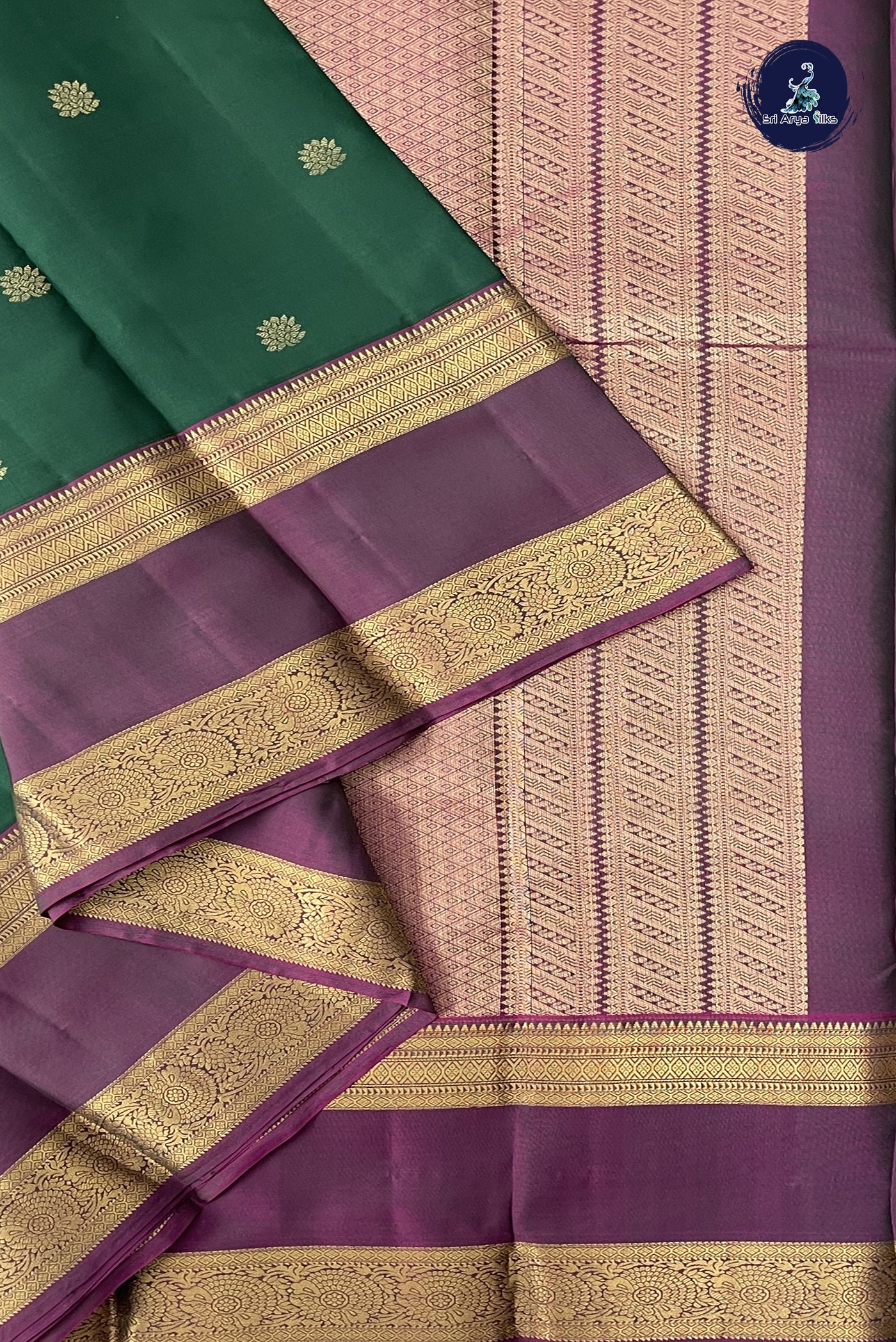 Bottle Green Traditional Silk Saree With Zari Buttas Pattern
