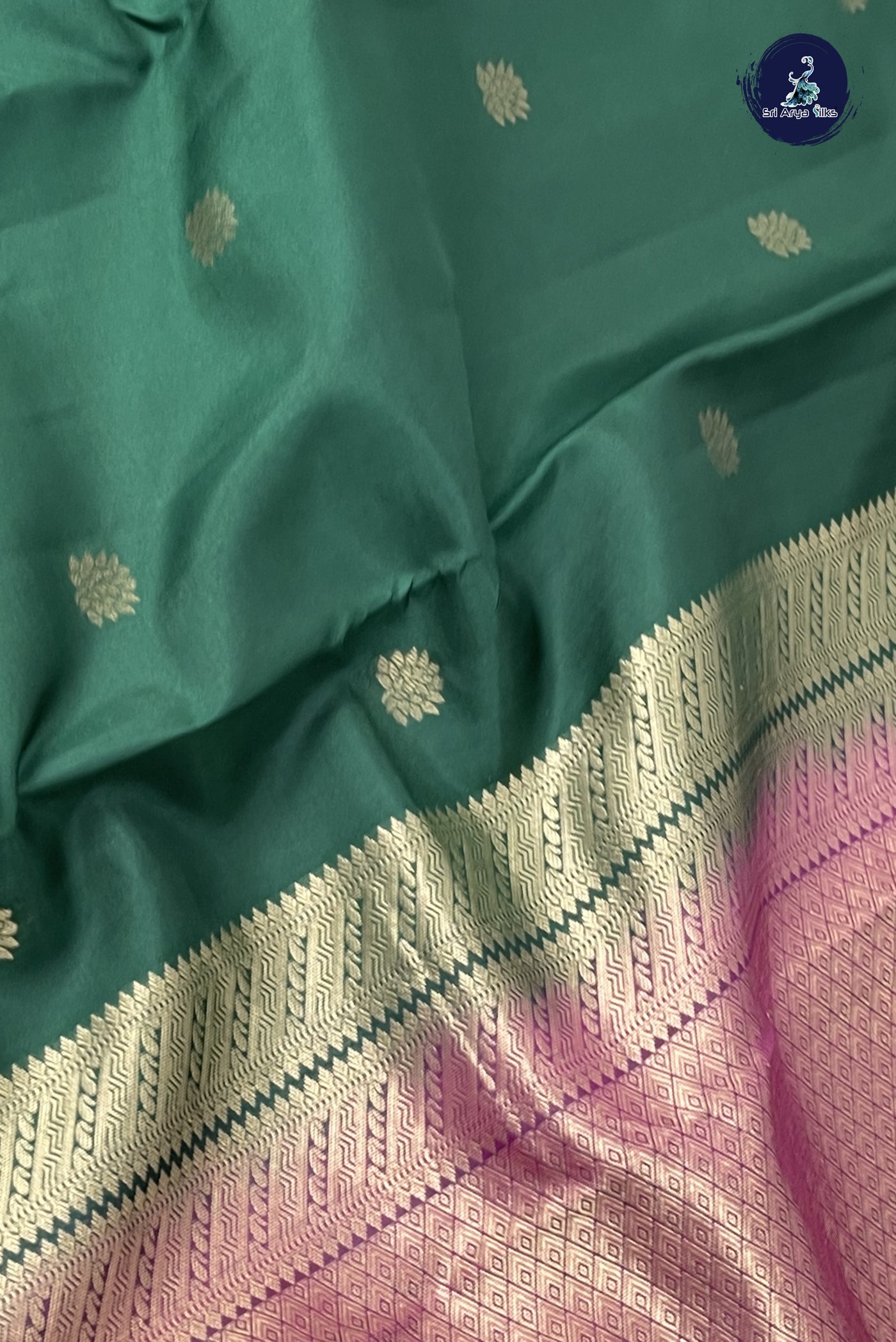 Bottle Green Traditional Silk Saree With Zari Buttas Pattern