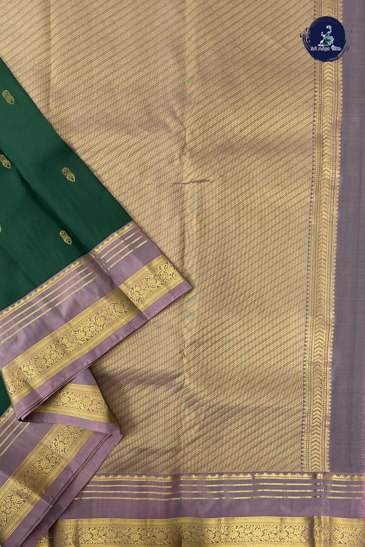 Bottle Green Half Pure Silk Saree With Zari Buttas Pattern