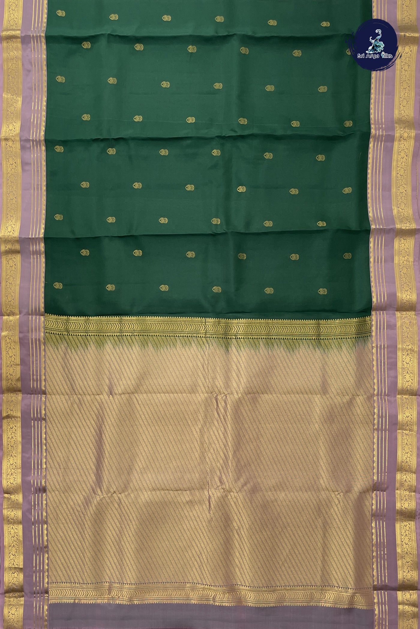 Bottle Green Half Pure Silk Saree With Zari Buttas Pattern