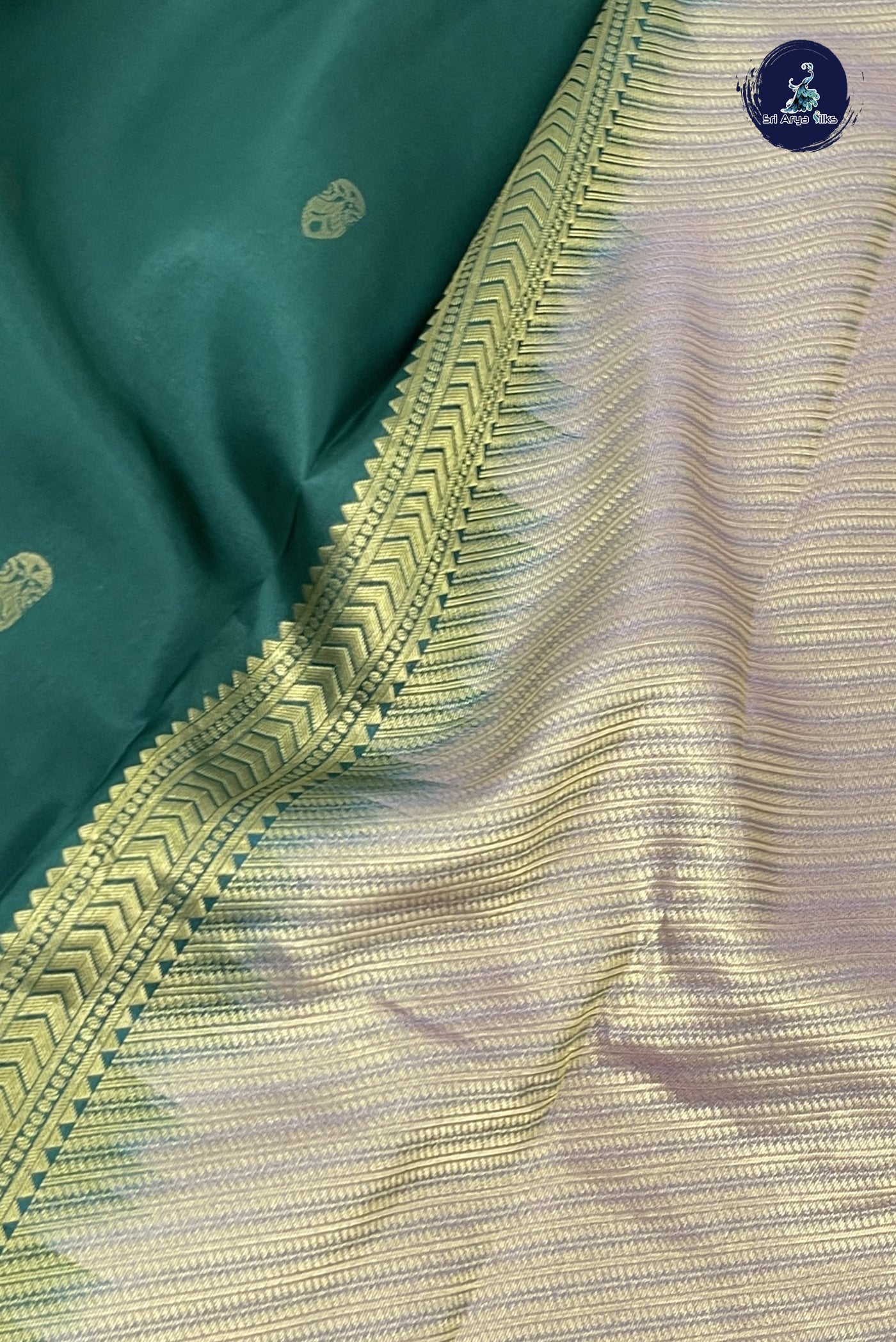Bottle Green Half Pure Silk Saree With Zari Buttas Pattern
