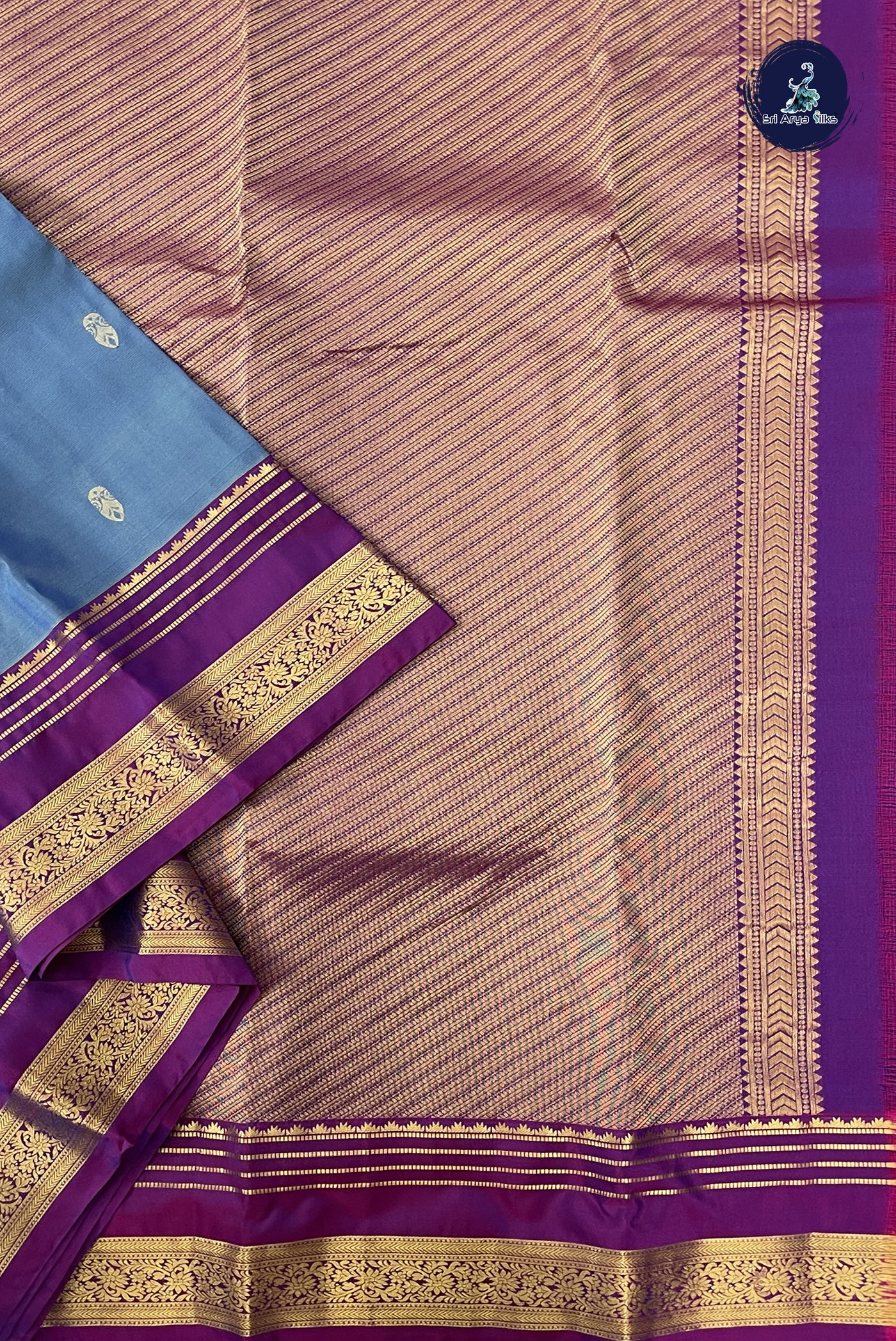 Dual Tone Blue Half Pure Silk Saree With Zari Buttas Pattern